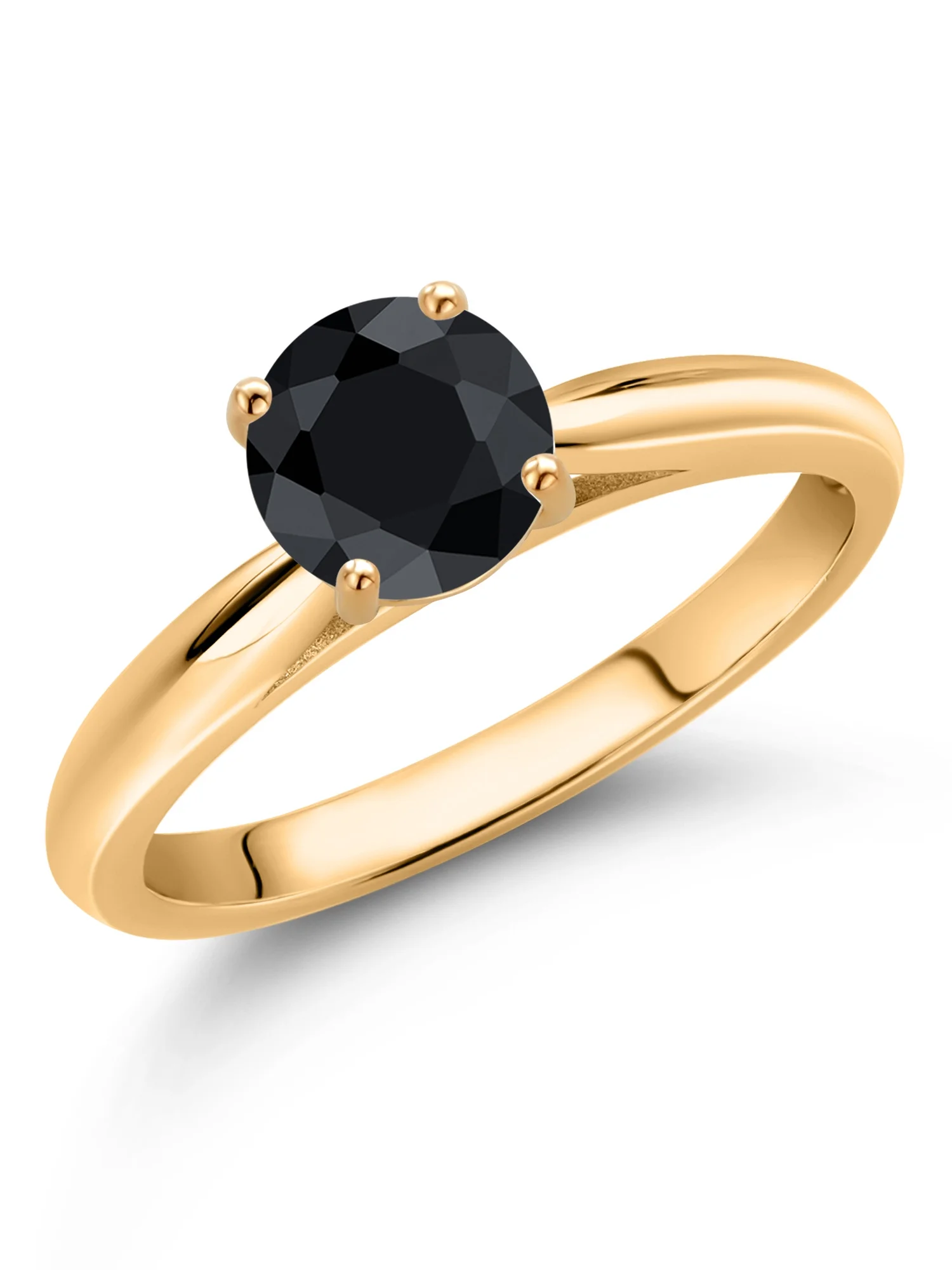 Gem Stone King 1.15 Ct Round Black Sapphire 10K Yellow Gold Solitaire Engagement Ring