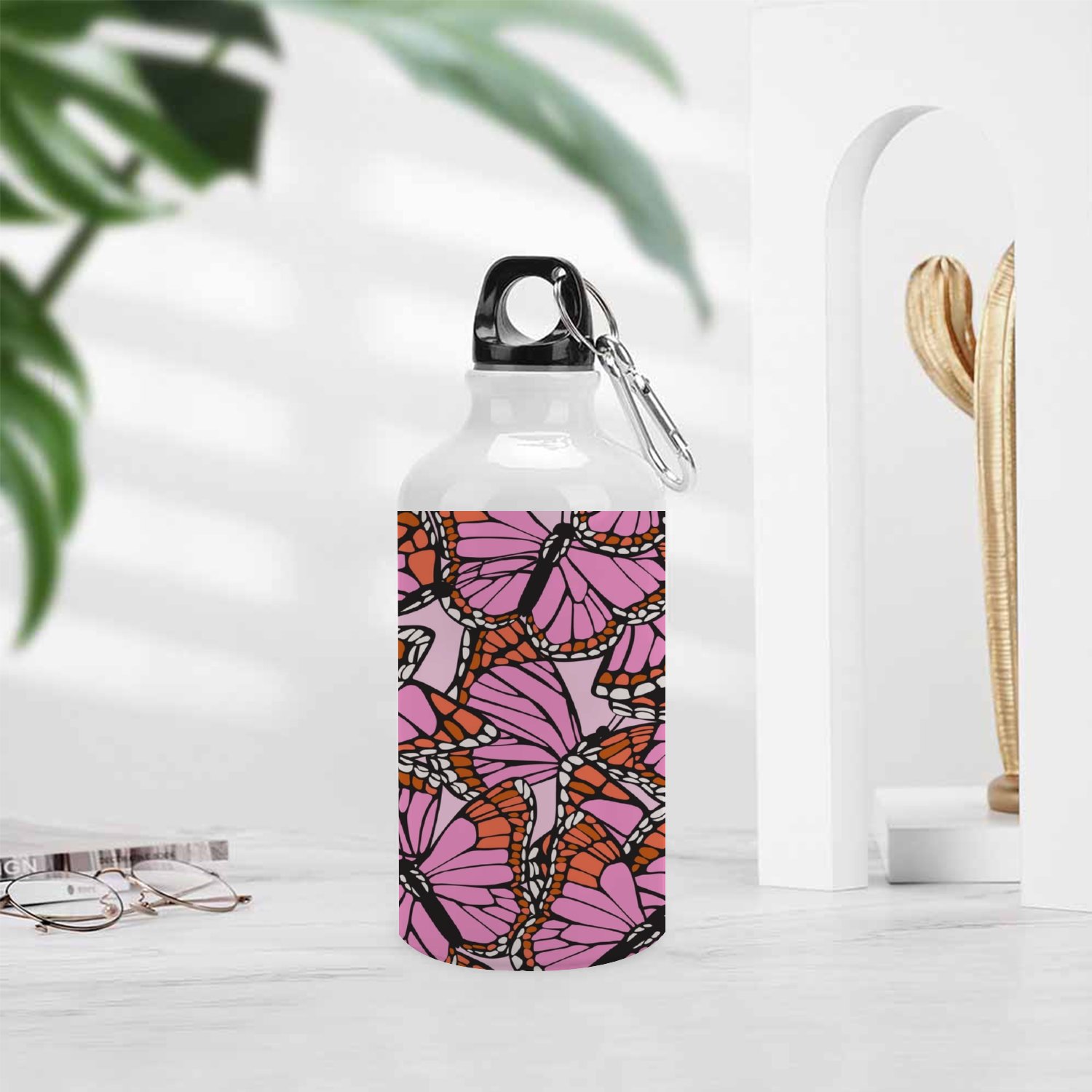 SKYSONIC 400ml Sport Aluminum Water Bottle,Beautiful Butterfly Wings,Sport Multipack Leak Proof Easy Carry Travel Bottle with Twist Cap for Gym Hiking Camping Running Bike Outdoor