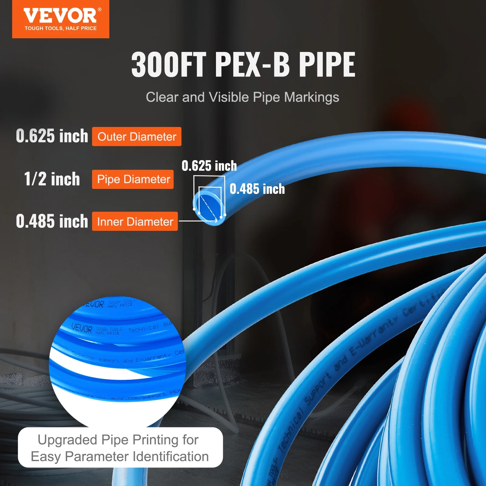 SKYSHALO 1/2” x 300ft Blue PEX-B Tubing/Pipe for Potable Water with Pipe Cutter