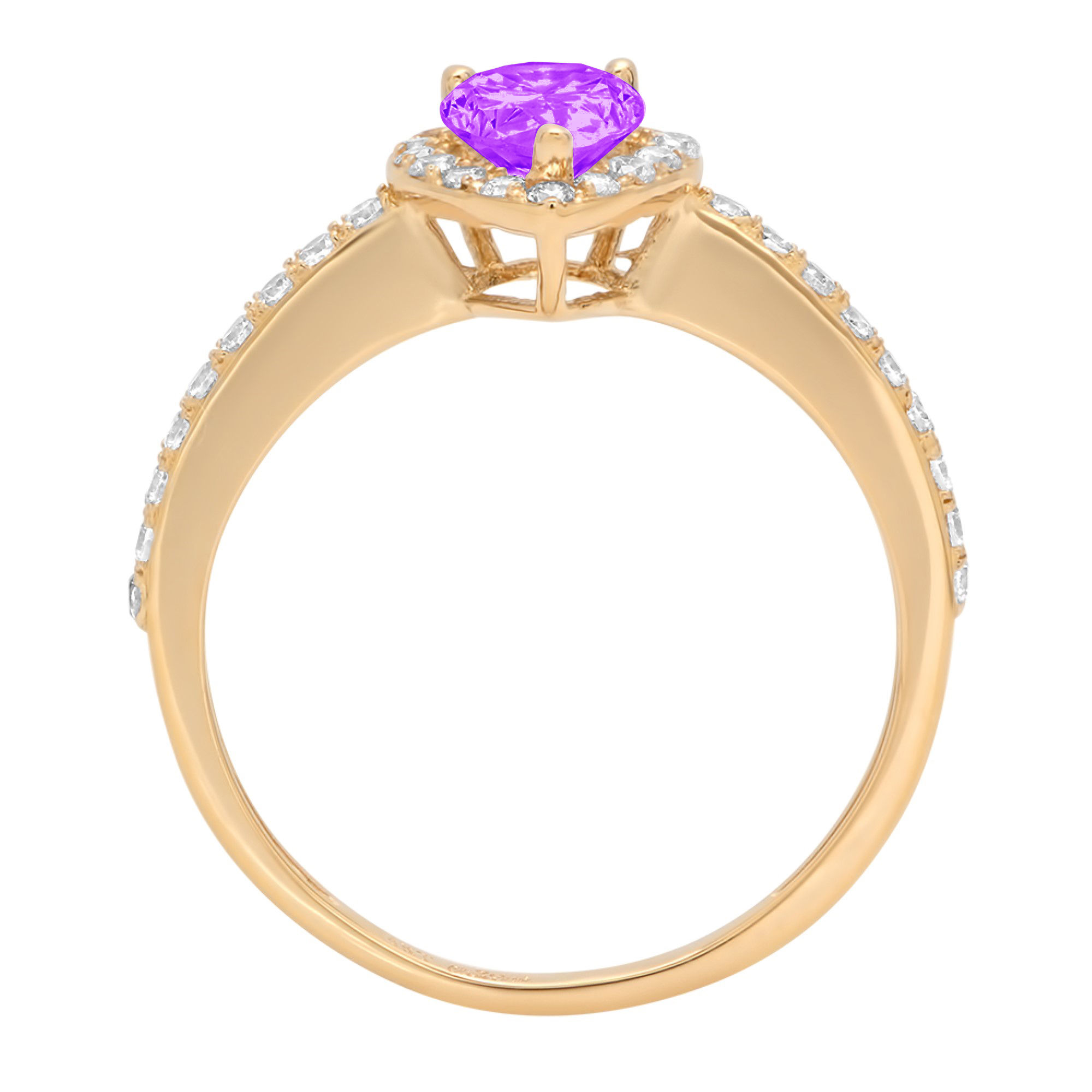 0.8ct Pear Cut Purple Natural Amethyst 18k Yellow Gold Engraving Statement Bridal Anniversary Engagement Wedding Halo Ring Size 3.5