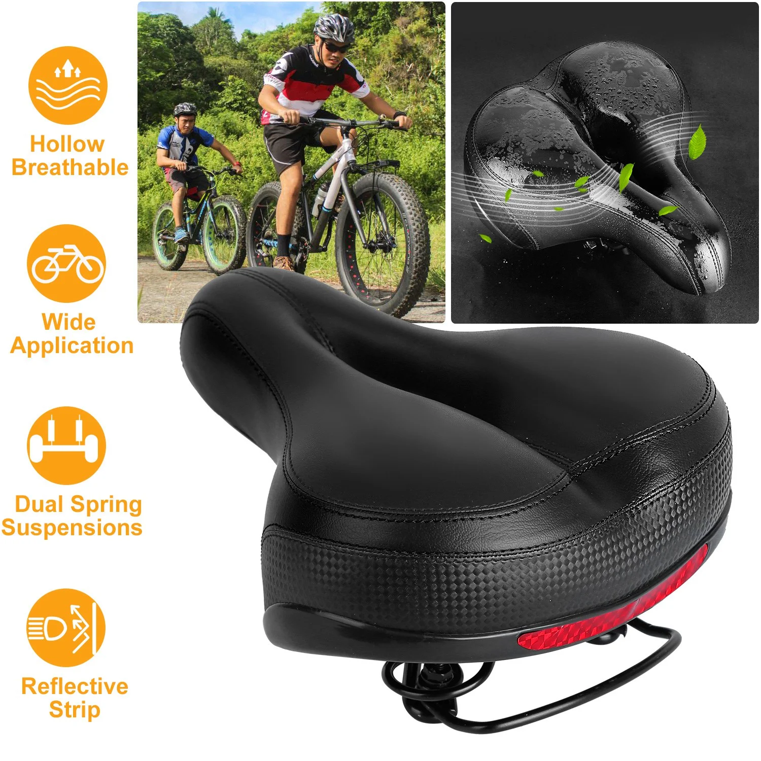 Comfort Bike Seat for Women Men iMounTEK Bicycle Saddle Replacement with Dual Shock Absorbing Springs Reflective Strip Universal fit for Bike Standard Seat Black Red