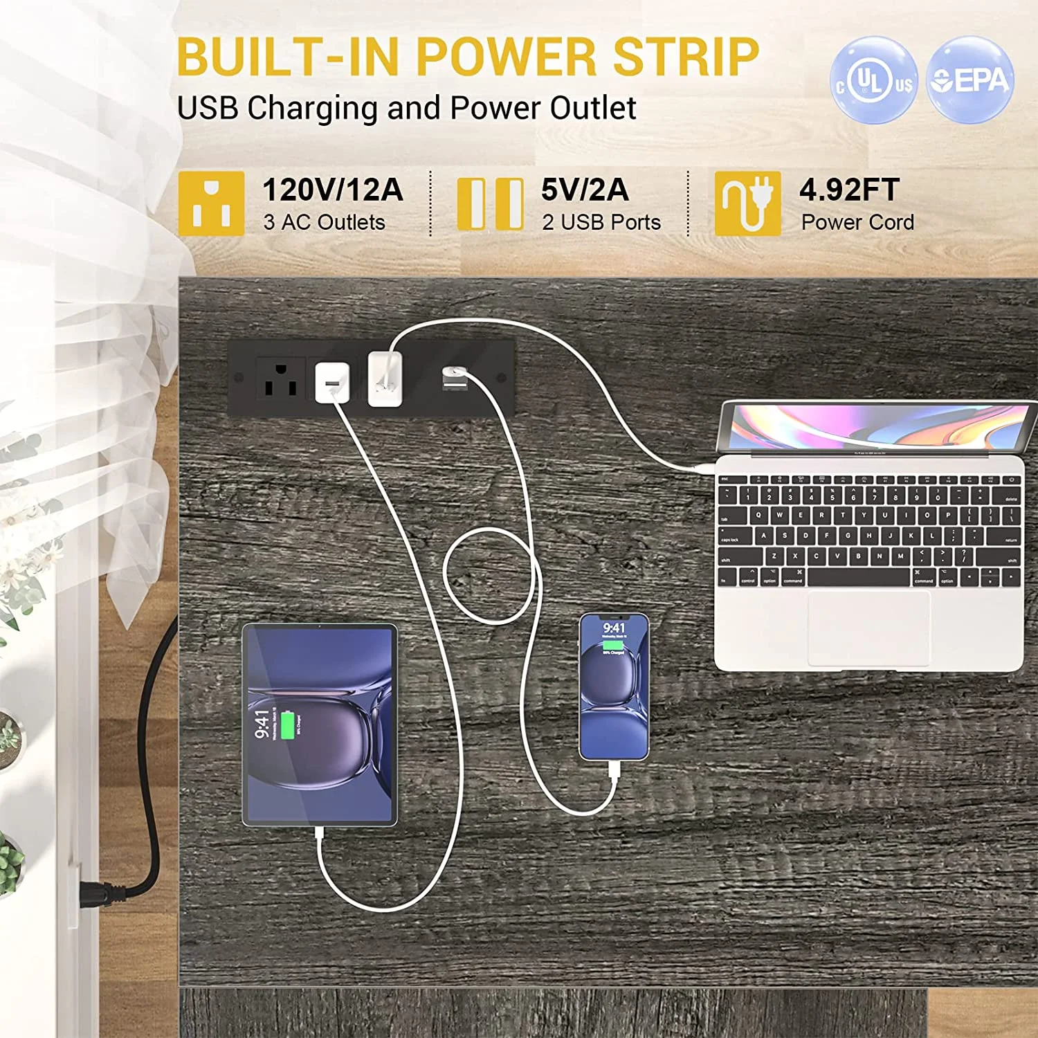 Homieasy L Shaped Desk with Power Outlet & LED Strip, 86.6'' Reversible L-Shaped Gaming Desk with Storage Shelf & Monitor Stand, 2 Person Corner Computer Desk with Hutch for Home Office, Grey Oak