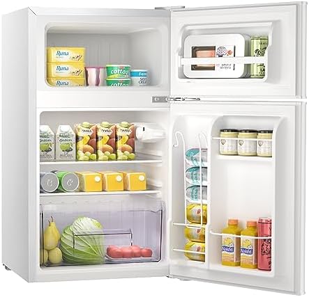 LLBIULife Mini Refrigerator 3.2Cu.Ft Compact Fridge Defrost Double Doors Freezer Energy Saving  of Beverages Vegetables Fruits Suitable for Kitchen Living Room Office Dorm Grey