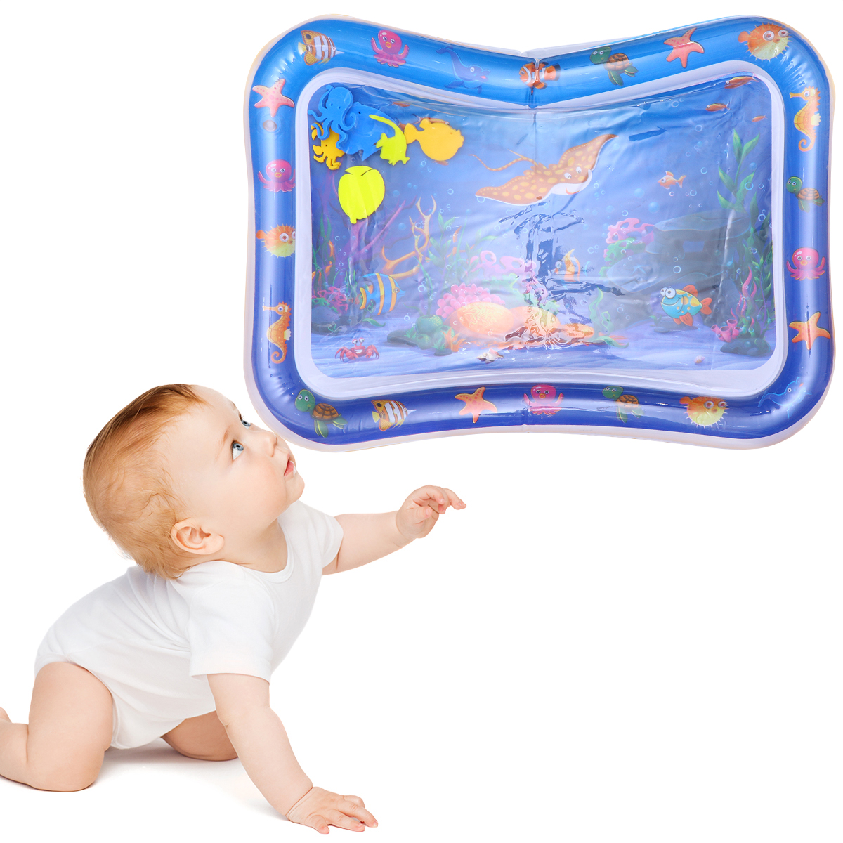 Creative Baby Pad Creative Devil Fish Design Baby Pad Toys Inflatable Crawling Cushion Water Play Mat Leakproof Colorful Play Mat Baby Toys for Infants Toddlers (Blue)