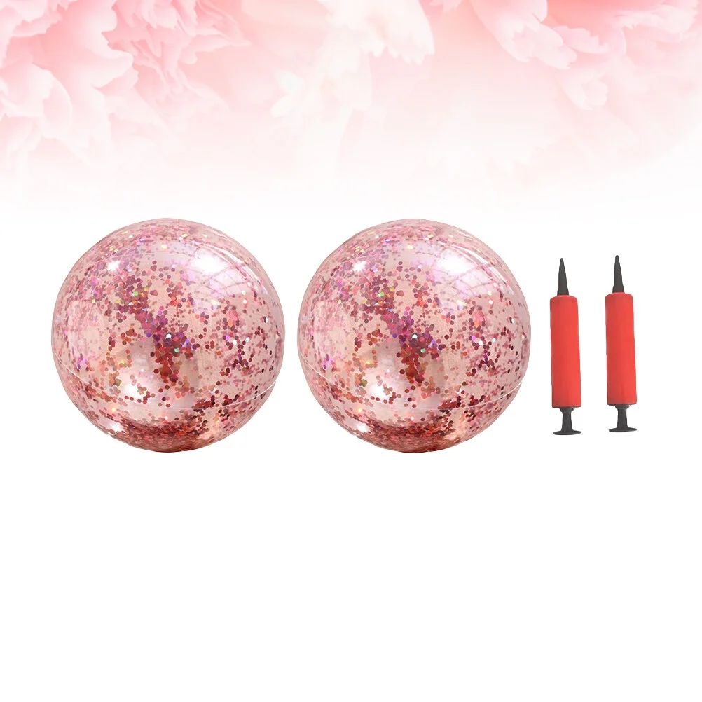 glitter beach ball 4 Pcs 40CM/60CM Ball and Pump Set Round Outdoor Indoor Glitter Ball Pool Game Play Toy Golden Sequin Beach Ball (Rose Golden/Random Pump Color)