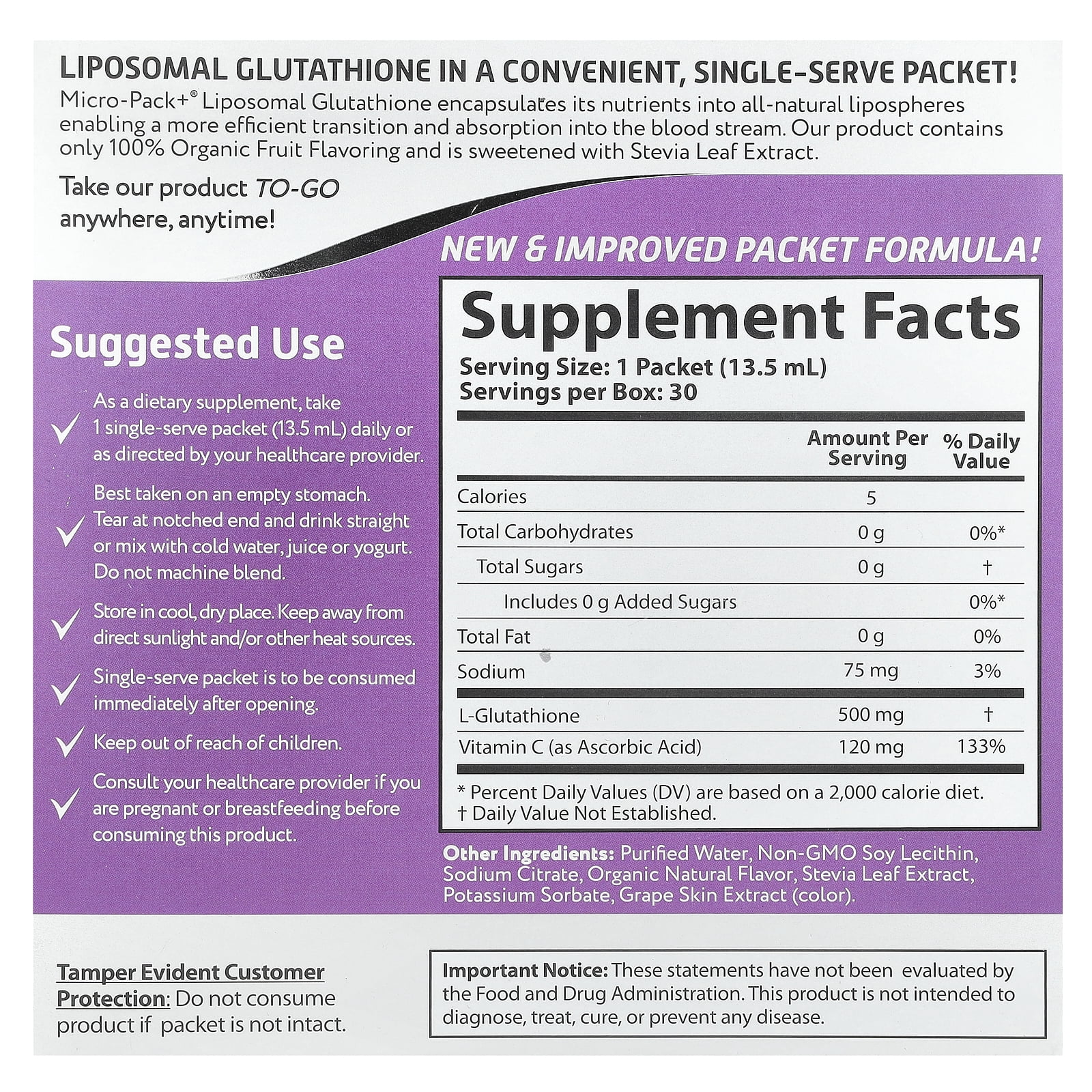 Vida Lifescience - Aurora Nutrascience Micro-Pack+ Glutathione Liposomal Liquid - 30 Packet(s)