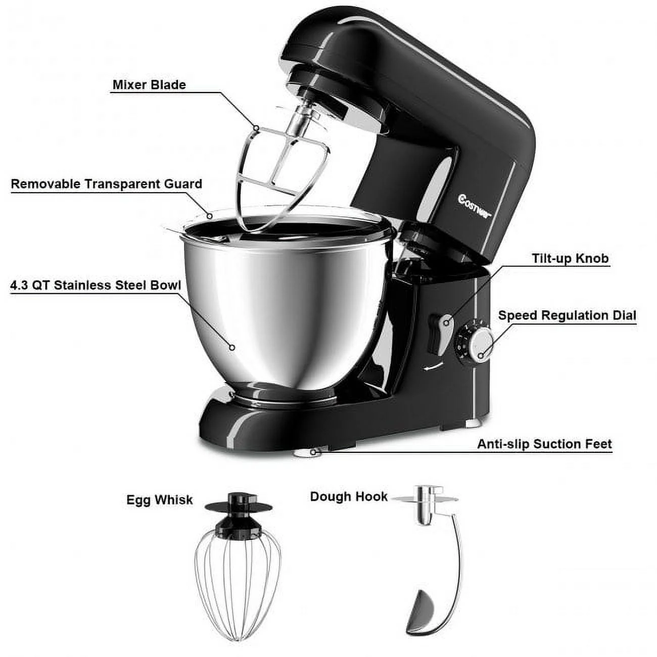 550W Electric Food Stand Mixer - 4.3 Qt - Master Mixing and Kneading