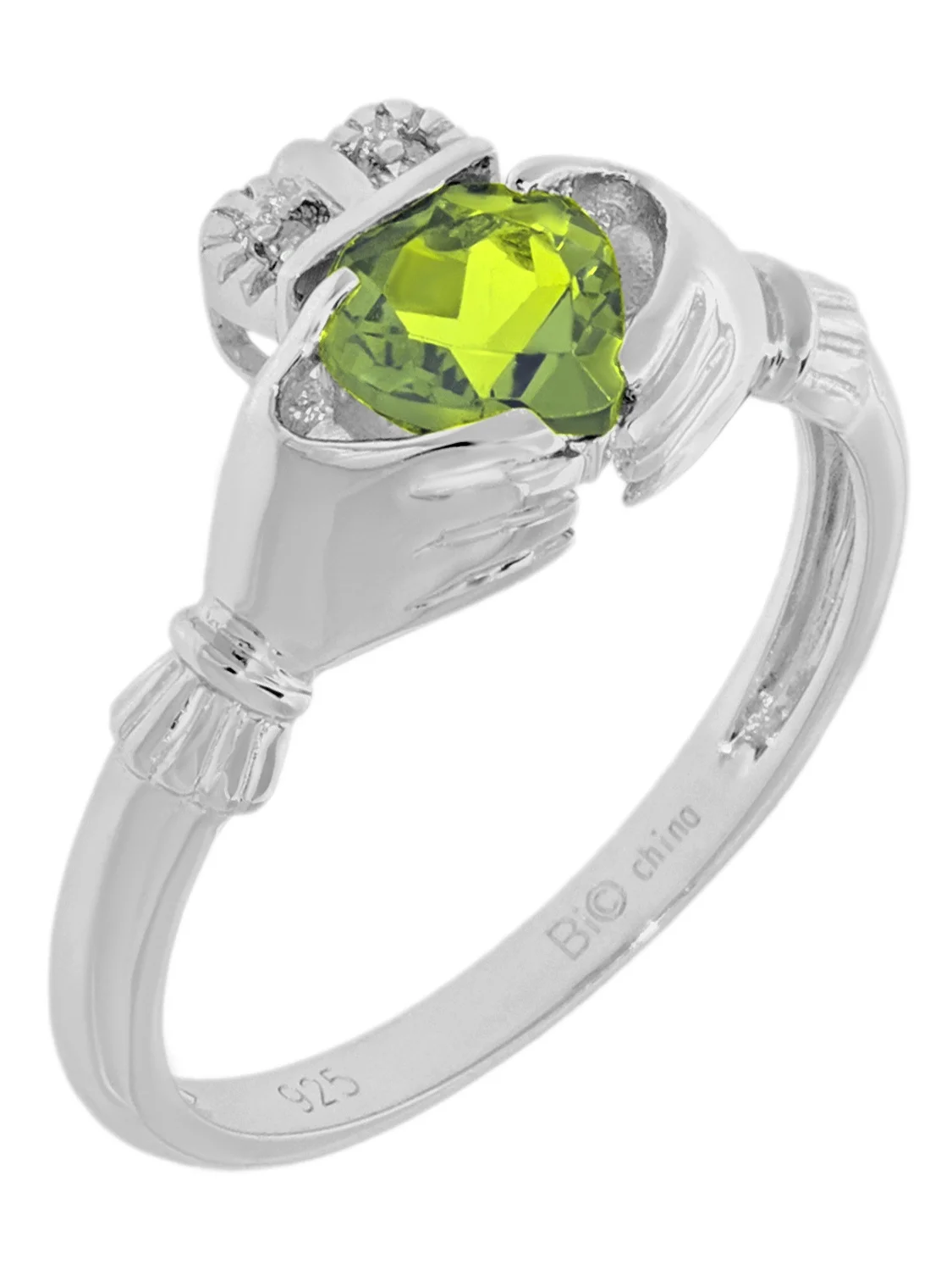 .77 Ct Heart Natural Green Peridot Diamond 925 Sterling Silver Ring Size 8