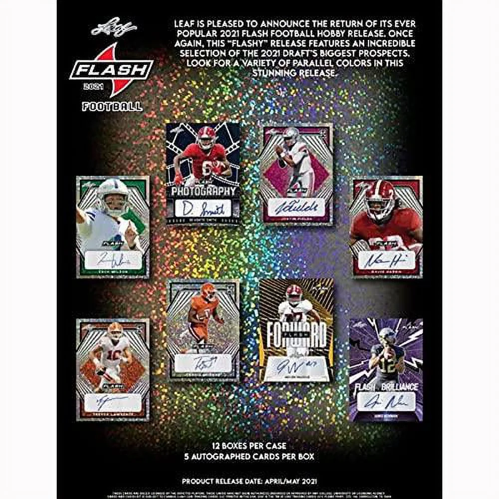 NFL 2021 Leaf Flash Football Trading Card HOBBY Box (5 Autograph Cards)