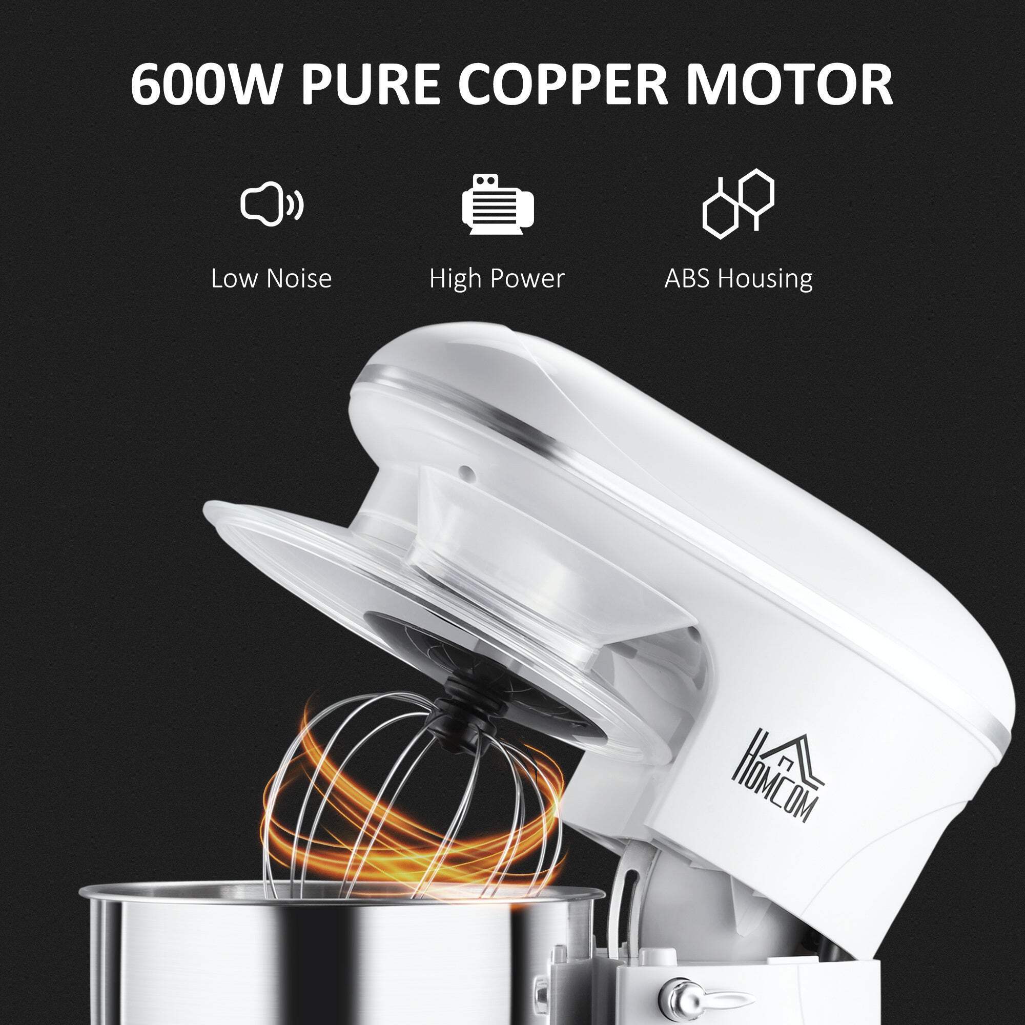 Living  Pavilion Stand Mixer with 6+1P Speed, 600W Tilt Head Kitchen Electric Mixer with 6 Qt Stainless Steel Mixing Bowl, Beater, Dough Hook, White