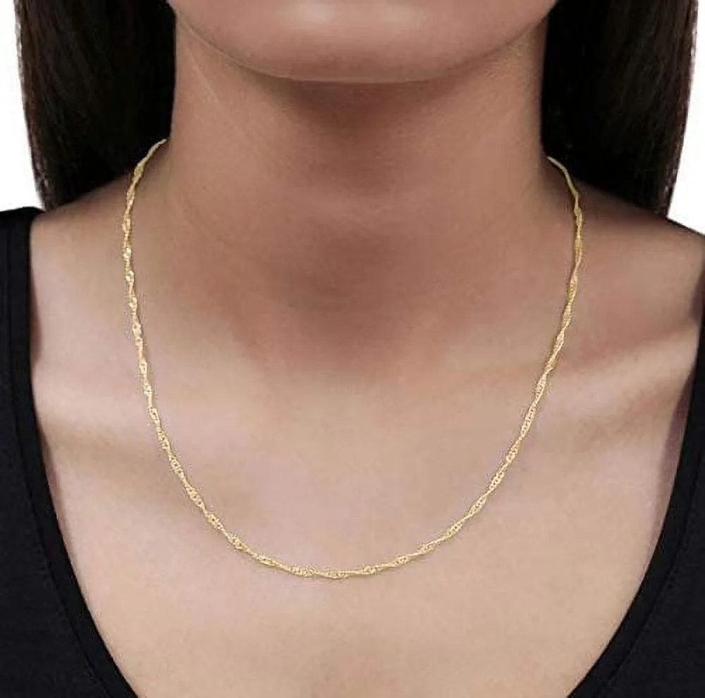 14K Yellow Gold 2mm Singapore Pendant Chain, FREE Microfiber Cloth, Diamond Cut Rope Link Mens Womens Necklace, Giorgio Bergamo 16