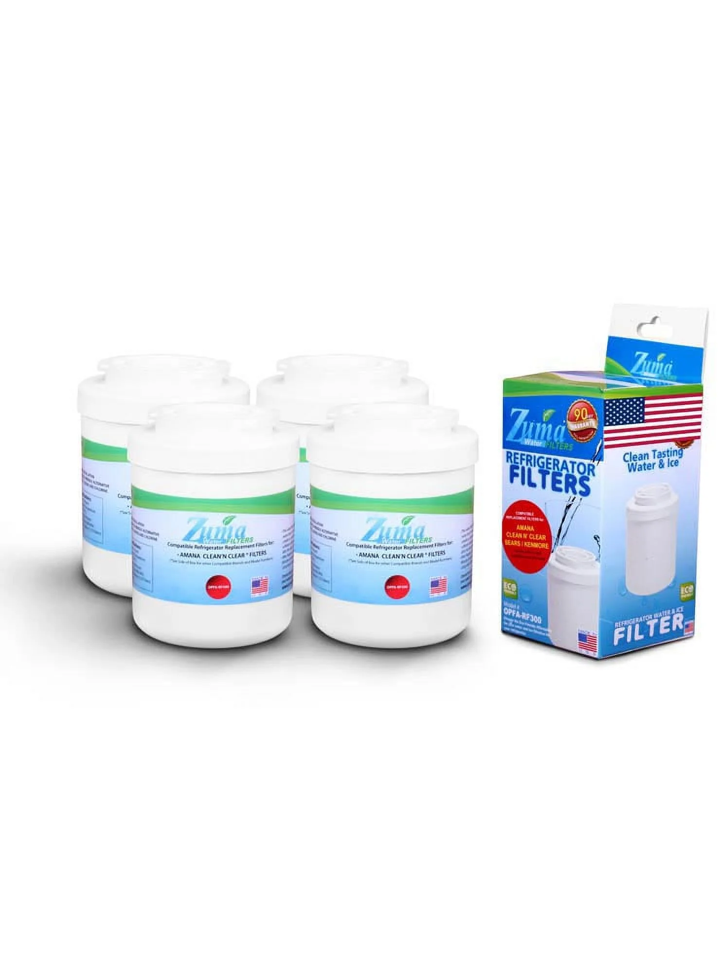 ZUMA Brand , Water and Ice Filter , Model # OPFA-RF300 , Compatible with Amana® 12319801 - 4 Pack - Made in U.S.A.
