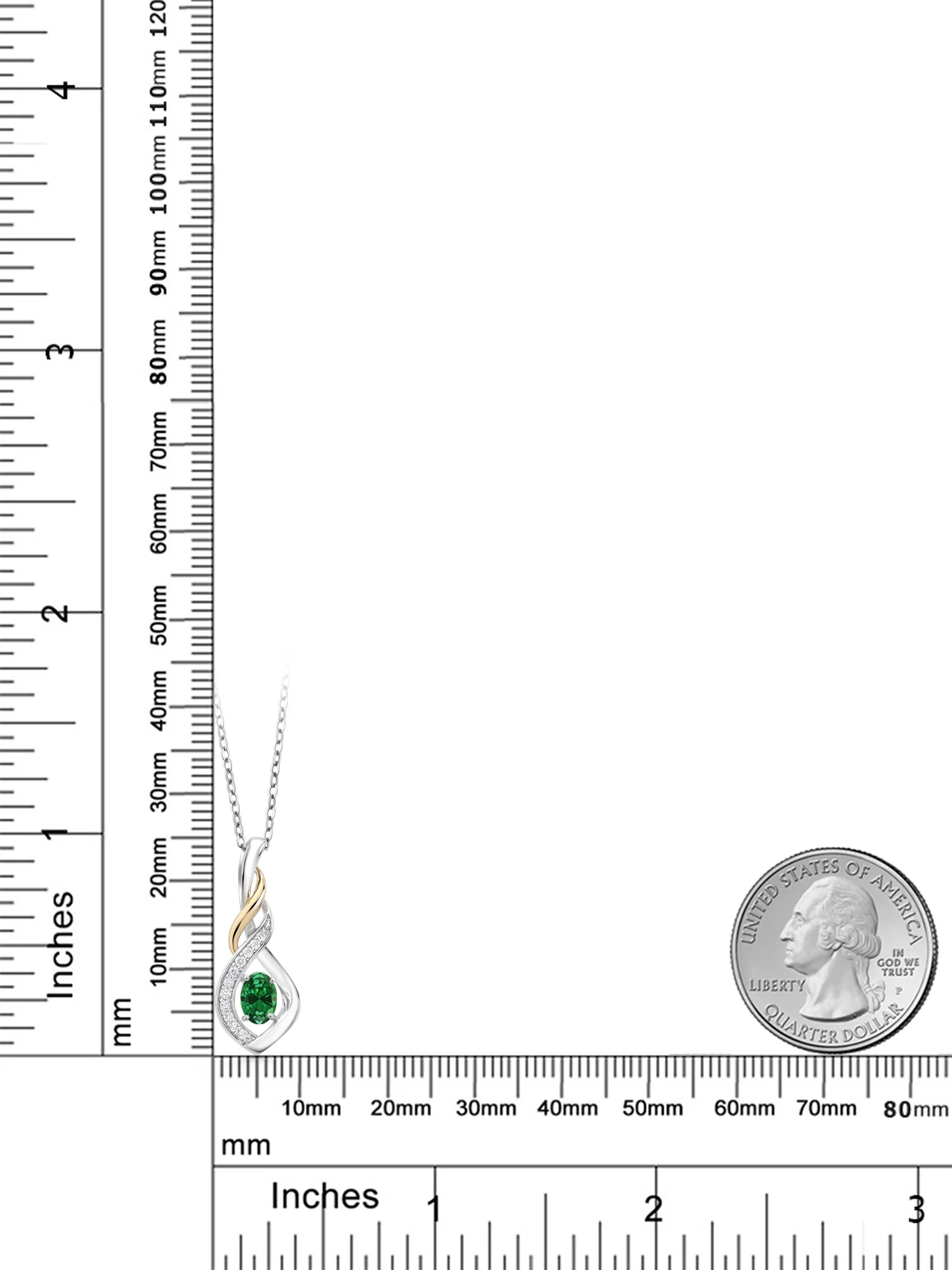 Gem Stone King 925 Sterling Silver and 10K Yellow Gold Green Created Emerald and White G-H Lab Grown Diamond Spiral Pendant Necklace For Women (0.43 Cttw, with 18 inch Chain)