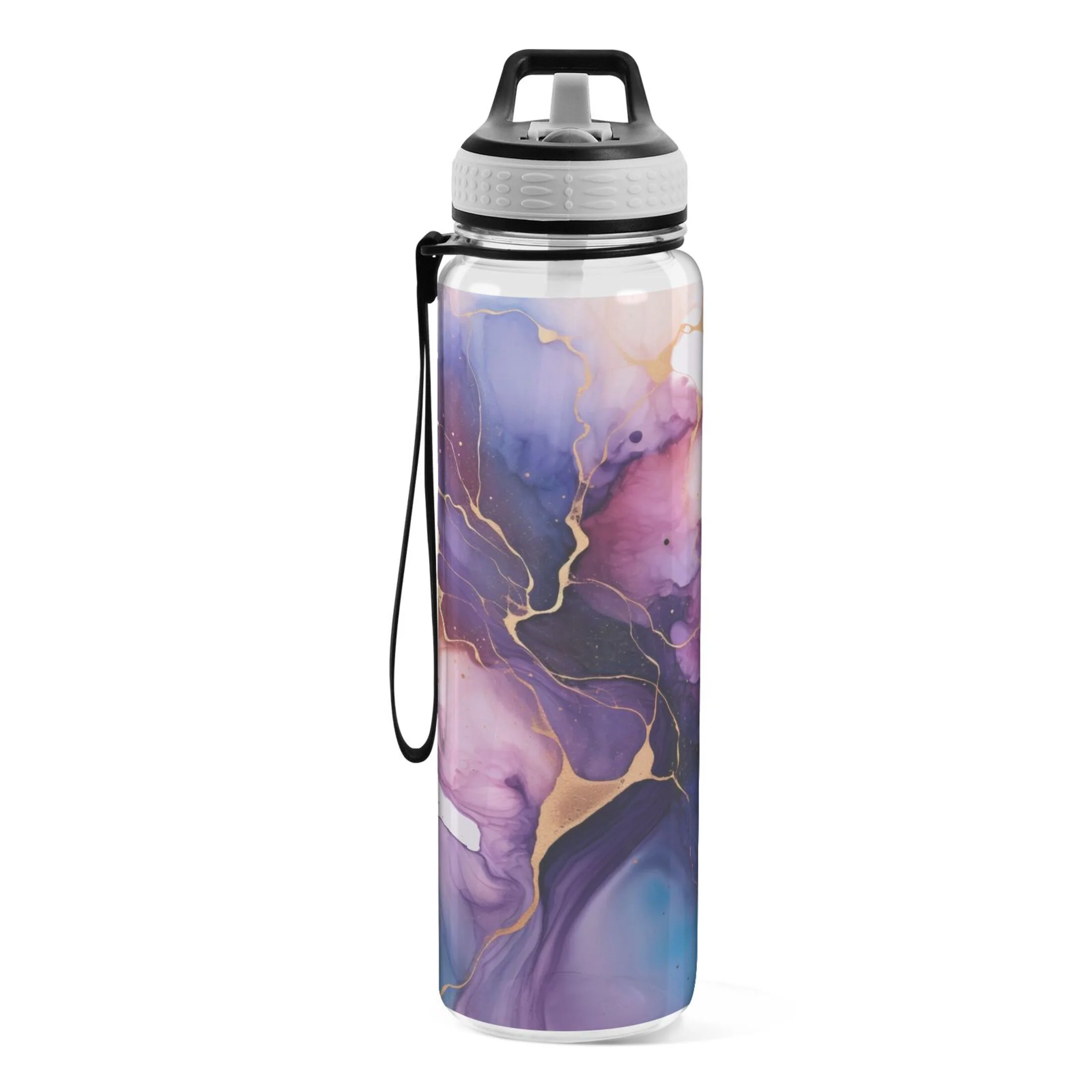 Purple and Blue Marble 32oz Water Bottles with Straw Tritan Leakproof Sports Bottle BPA Free Clear for Fitness Gym Swimming Cycling