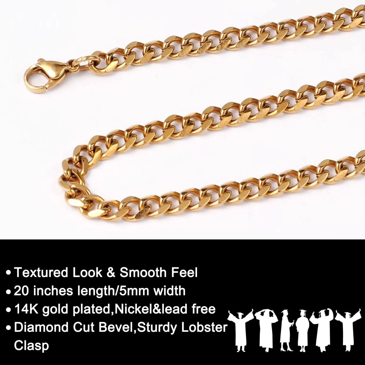 AUNOOL Graduation Gifts for Him Chunky Cuban Link Chain for Men Gold Plated/Stainless Steel/Black Graduation Necklace Graduation Gifts for Him