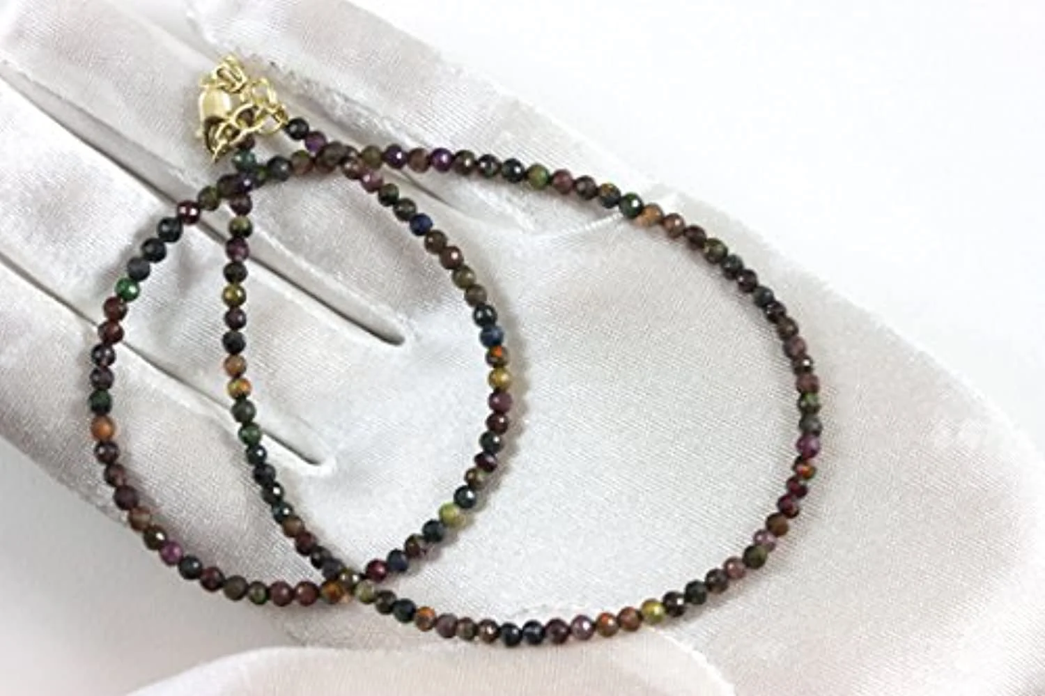 14k Gold Filled Black Fire Opal Necklace Faceted Solid Strand Iridescent Colors Dainty Simple, 18