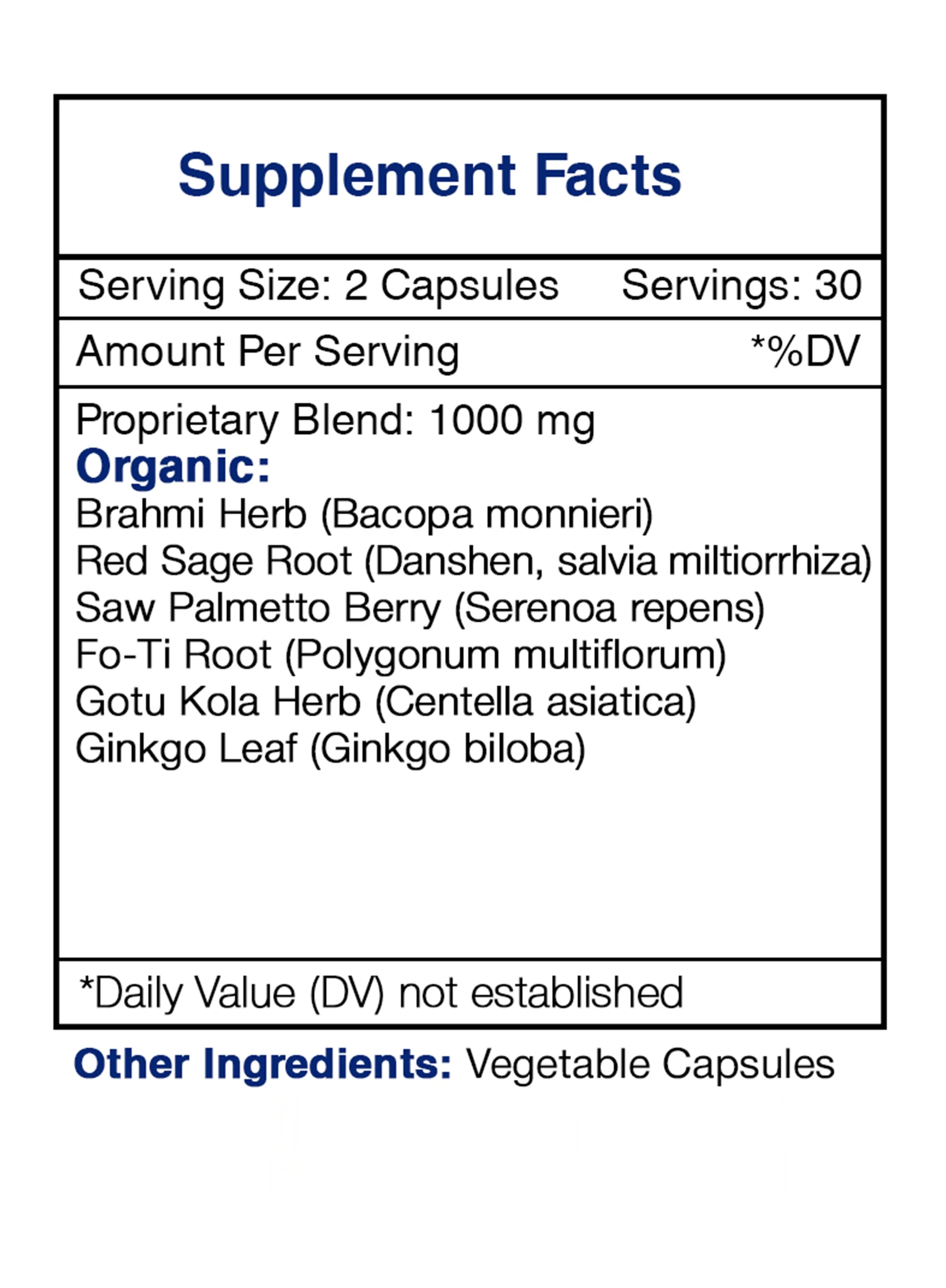 Warrior's Mane 60 Capsules, 500 mg, Brahmi, Red Sage, Saw Palmetto, Fo-Ti Root, Gotu Kola, Ginkgo. Male Hair Growth Support