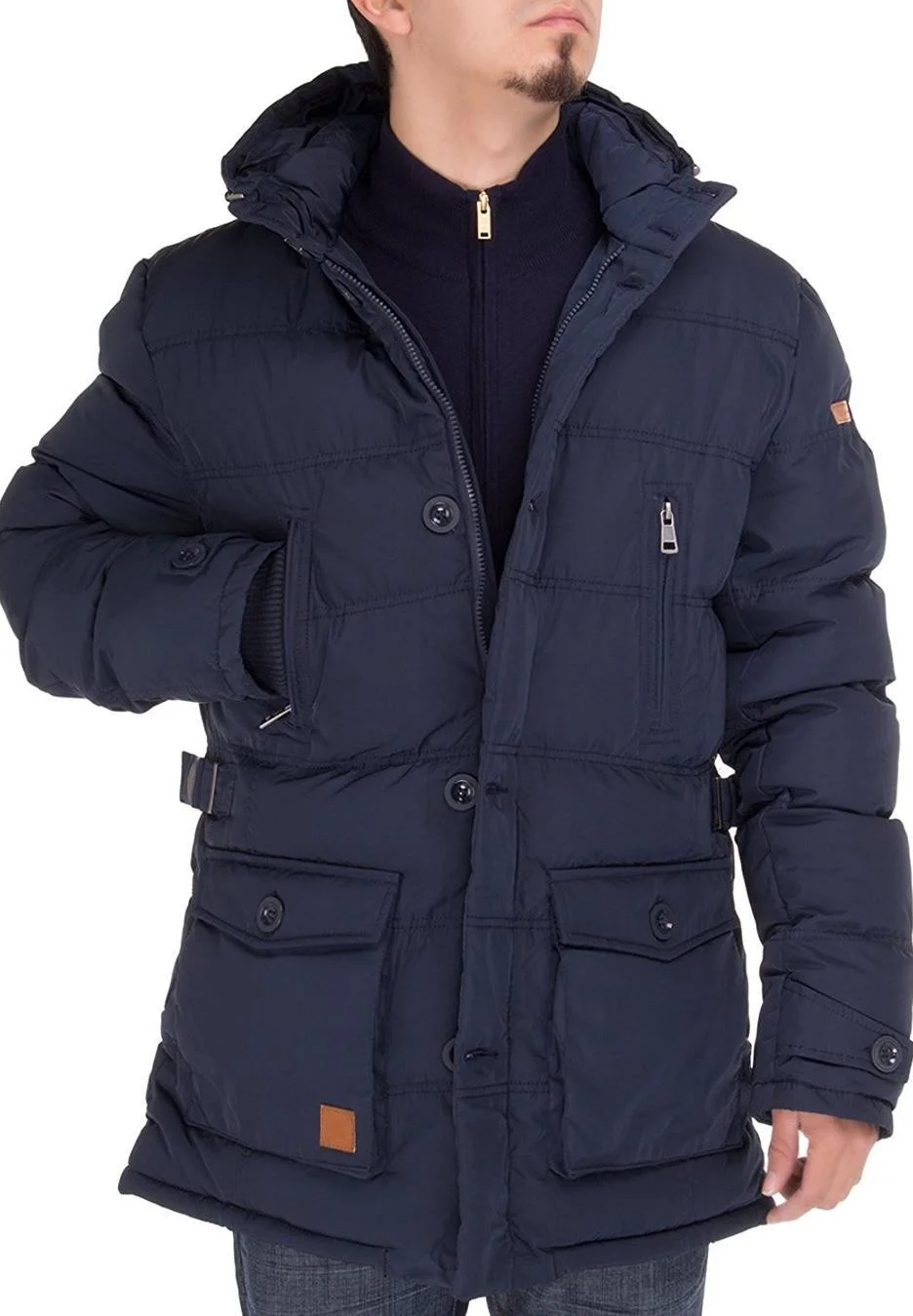 Mens Navy Blue Coat Luciano Natazzi Down Jacket Thermal