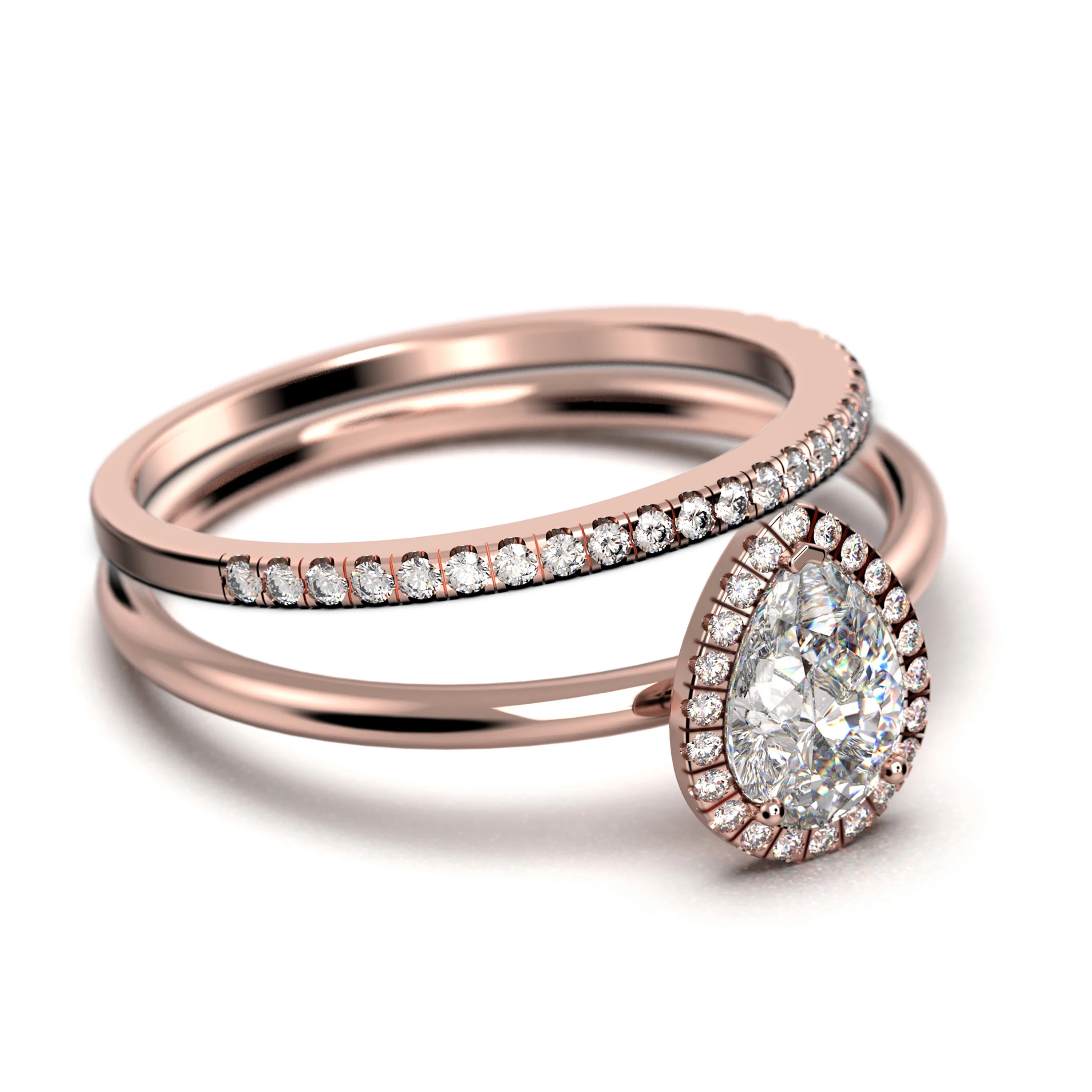 Beautiful Art Deco 1.75 Carat Pear Cut Affordable Diamond Moissanite Engagement Ring, Classic Wedding Ring, One Matching Band in 925 Sterling Silver With 18k Rose Gold Plating
