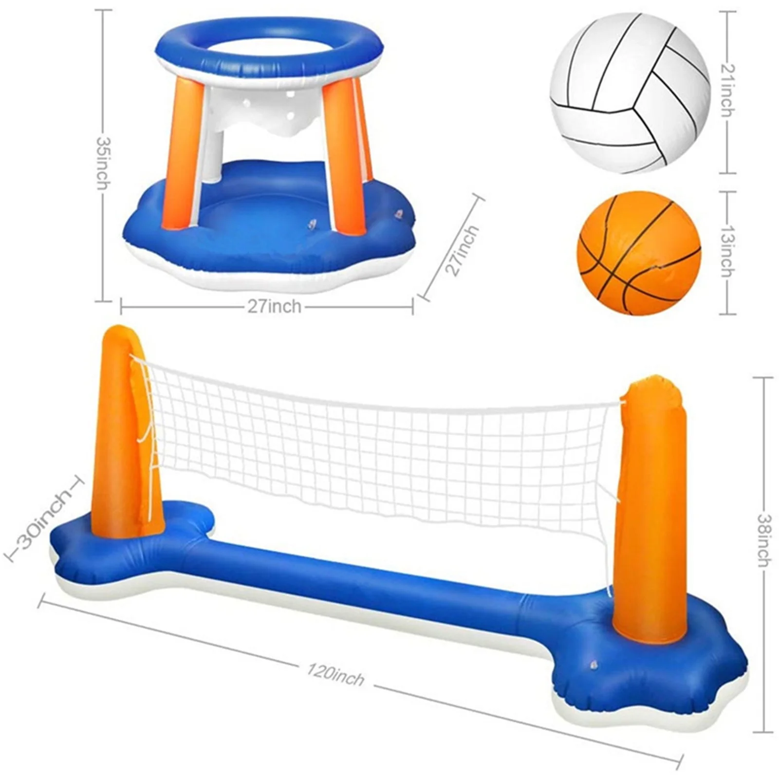 Apepal Christmas Gifts Toys Inflatable Pool Float Set Volleyball Net And Basketball Hoops Floating Pool Swimming Game Toys Water Inflatable Sports Set For Kids