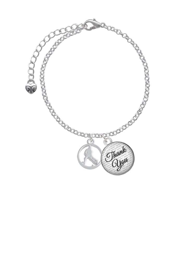 Delight Jewelry Field Hockey Player Silhouette in 1/2'' Disc - Domed Thank You Charm Bracelet, 6