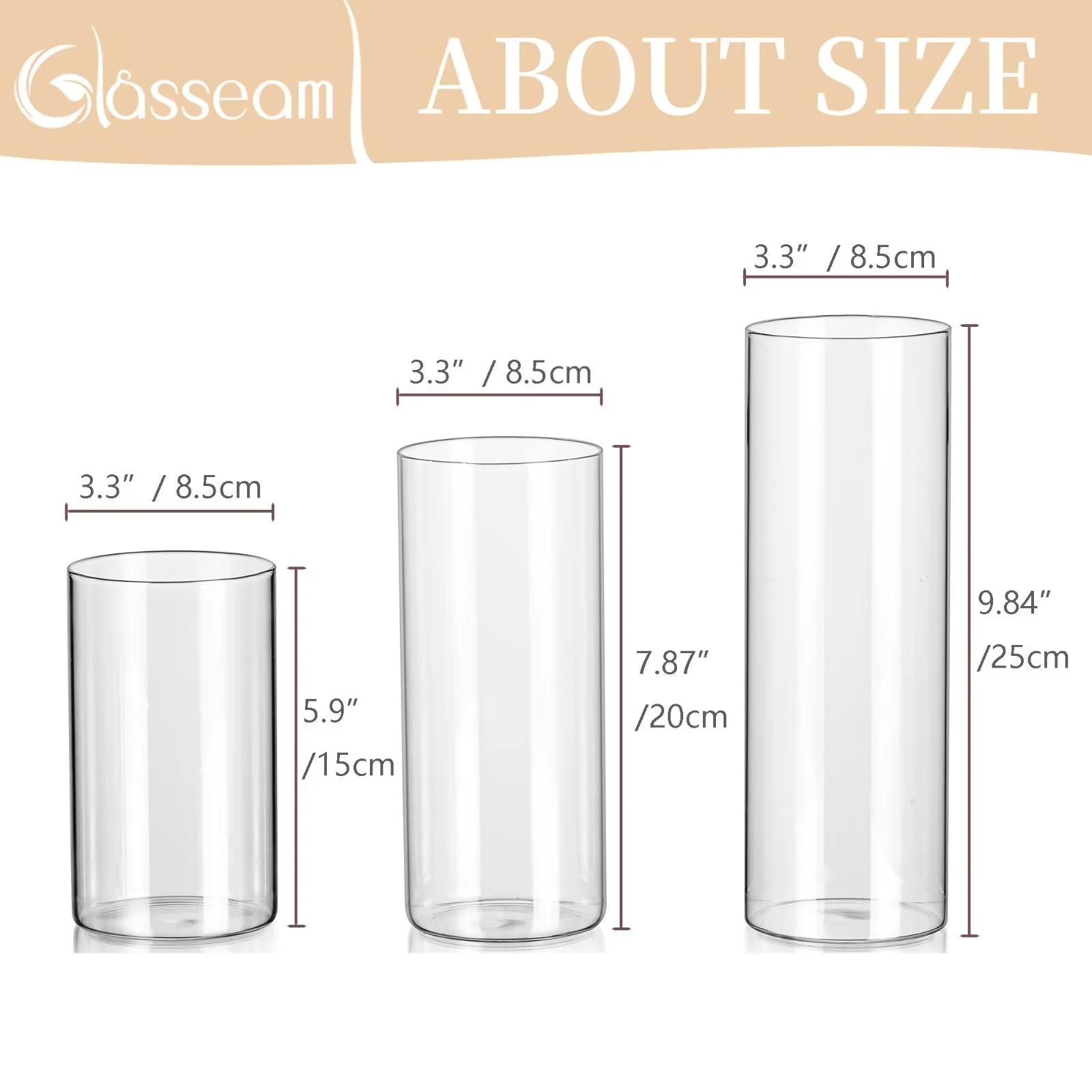 Glasseam Glass Cylinder Vase in Bulk for Wedding Centerpieces 3.3