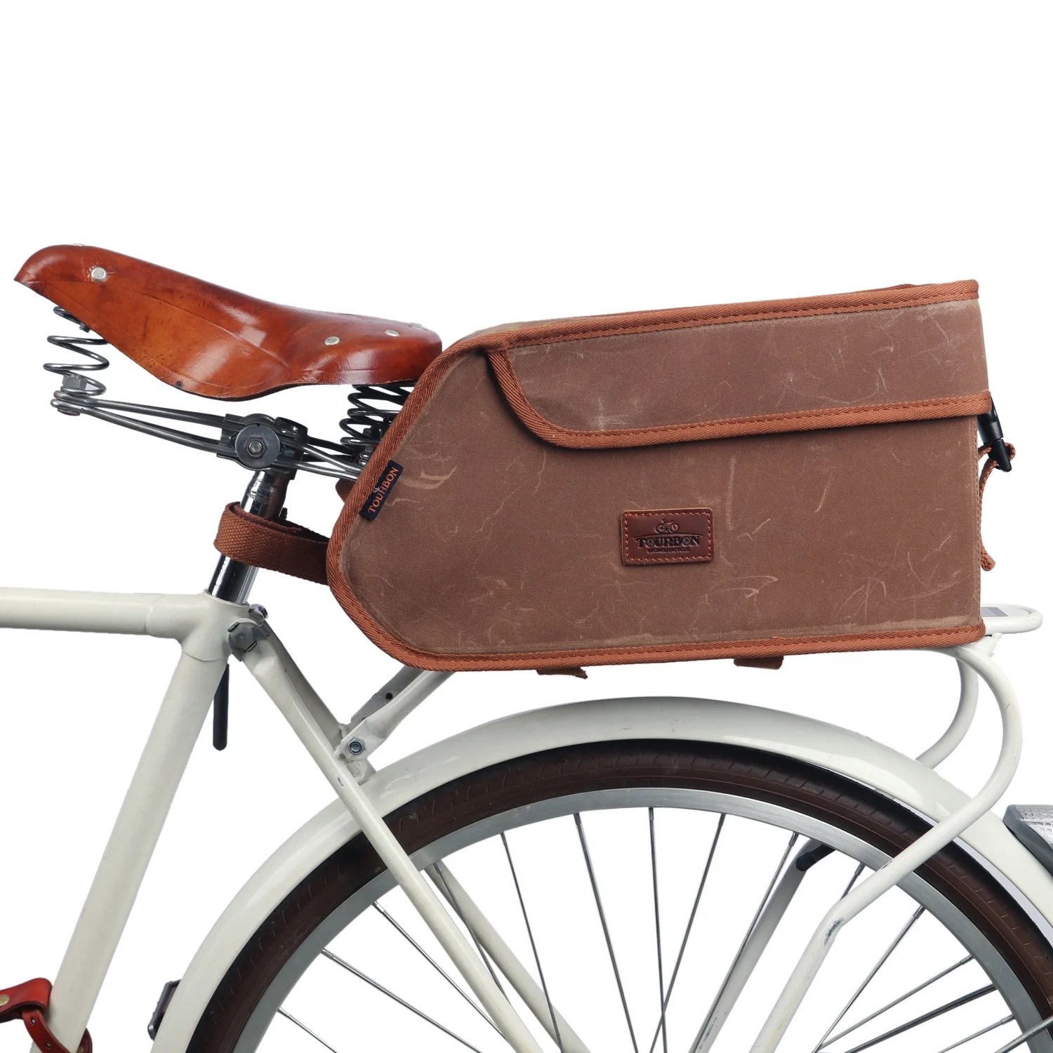 TOURBON Canvas Bicycle Rear Rack Insulated Trunk Cooler Bags Brown