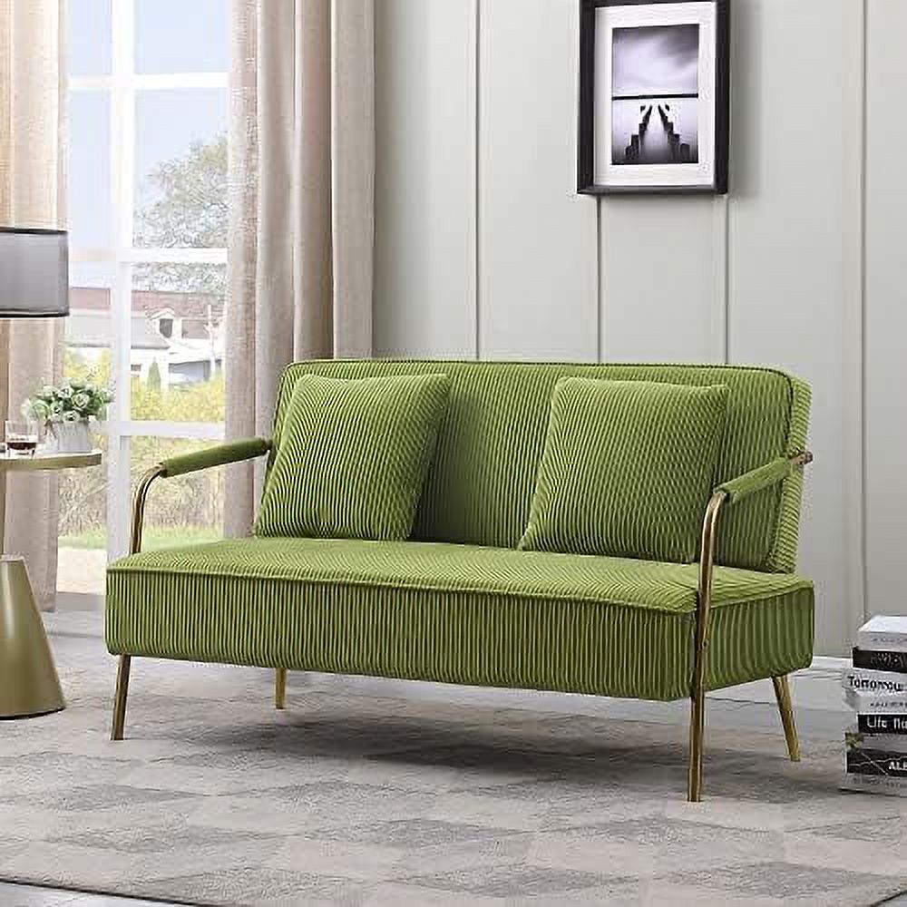 TJUNBOLIFE 55" Loveseat Sofa Modern Upholstered Pleated Velvet Couch 2 Seater couches with 2pcs Throw Pillows Comfy Love seat with Gold Metal Legs for Living Room Small Spaces Apartme
