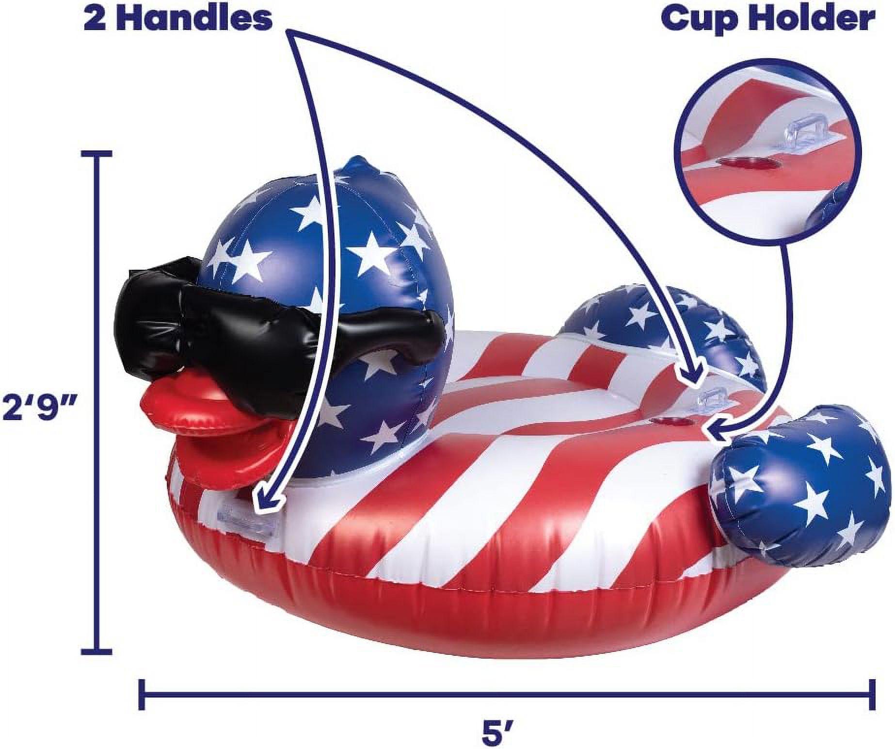 GAME 51418-BB Derby Duck Stars & Stripes, Large, Holds Up to 250 Pounds Pool Float, Multi