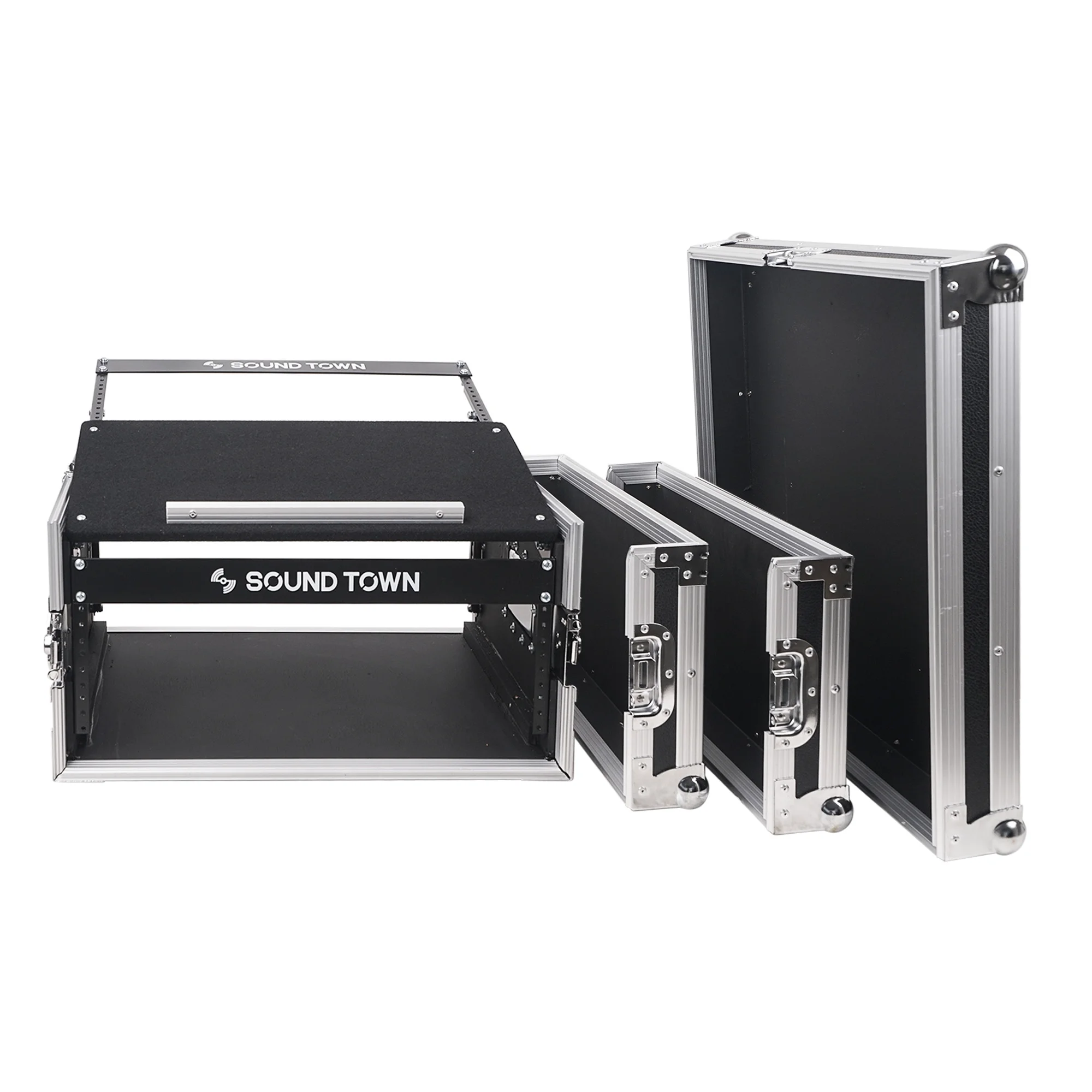 Sound Town 4U PA DJ Pro Audio Rack/Road ATA Case with 11U Slant Mixer Top, 20.2 Rackable Depth, 4 Space Size - Pro Tour Grade (STMR-4U)