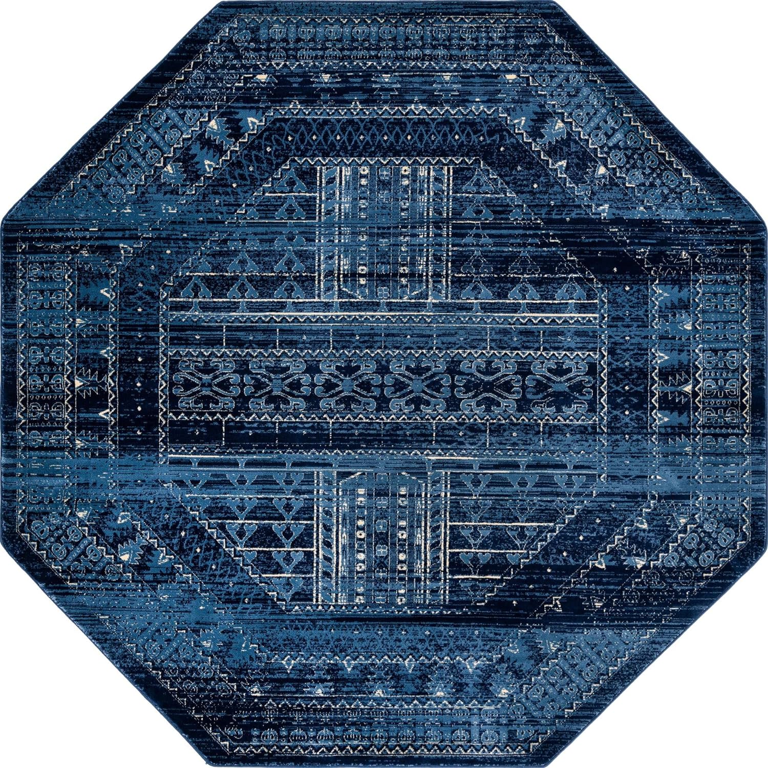 Kennedy Collection Rug – 8' Octagon Blue Medium Rug Perfect For Living Rooms, Kitchens, Entryways