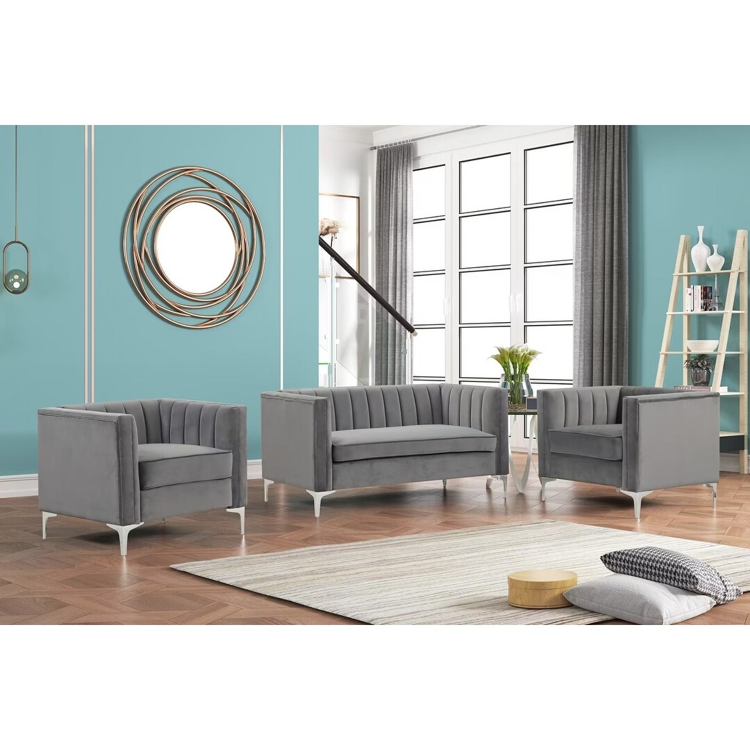 Morden Fort  Living Room Furniture Sets Couches for Living Room, Chair, Couch and Sofa 3 Pieces, Fabric, Dutch Velvet Blue