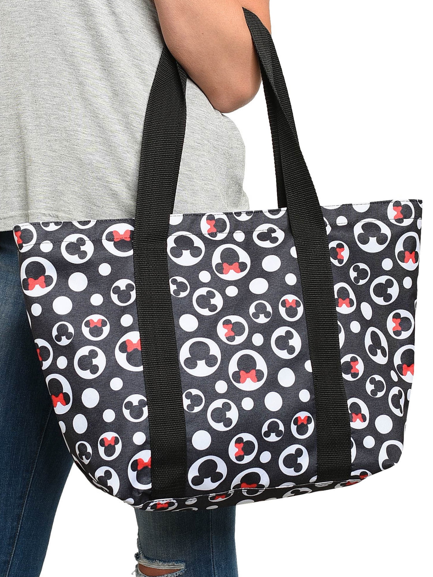 Disney Mickey Mouse Tote Bag Minnie Icon Zippered Black Travel Handbag