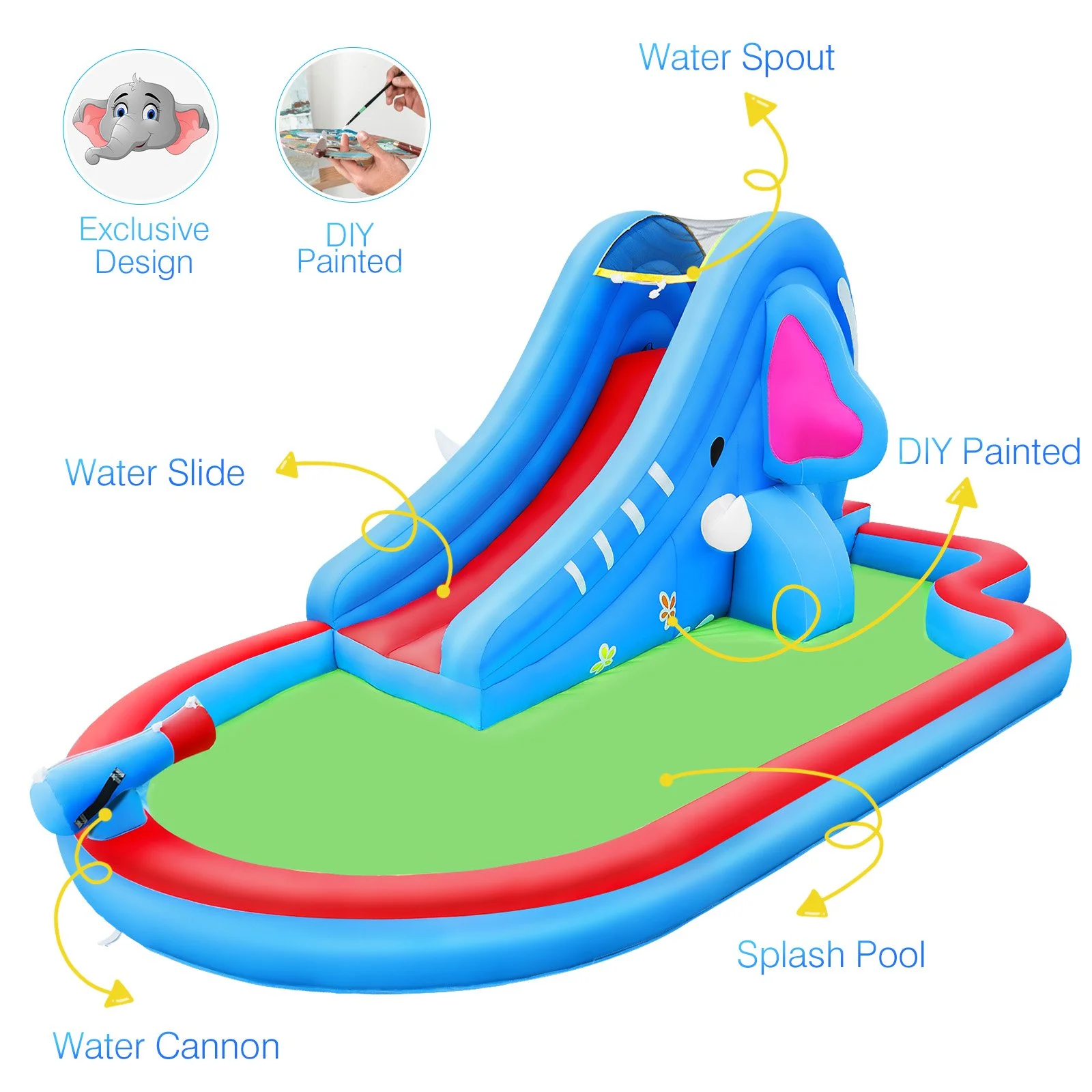 AIR Inflatable Waterslide, Bounce House with Slide for Wet and Dry, Kids Backyard Waterpark For Summer Fun, Water Gun & Splash Pool, Idea for Kids