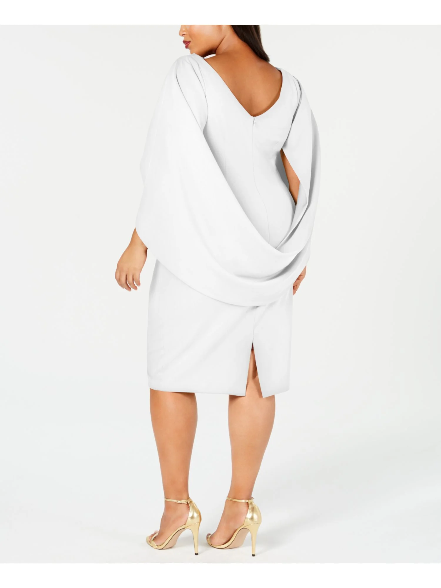 BETSY & ADAM Womens White Zippered Ruched Cape Sleeves V-back Round Neck Above The Knee Party Sheath Dress Plus 14W