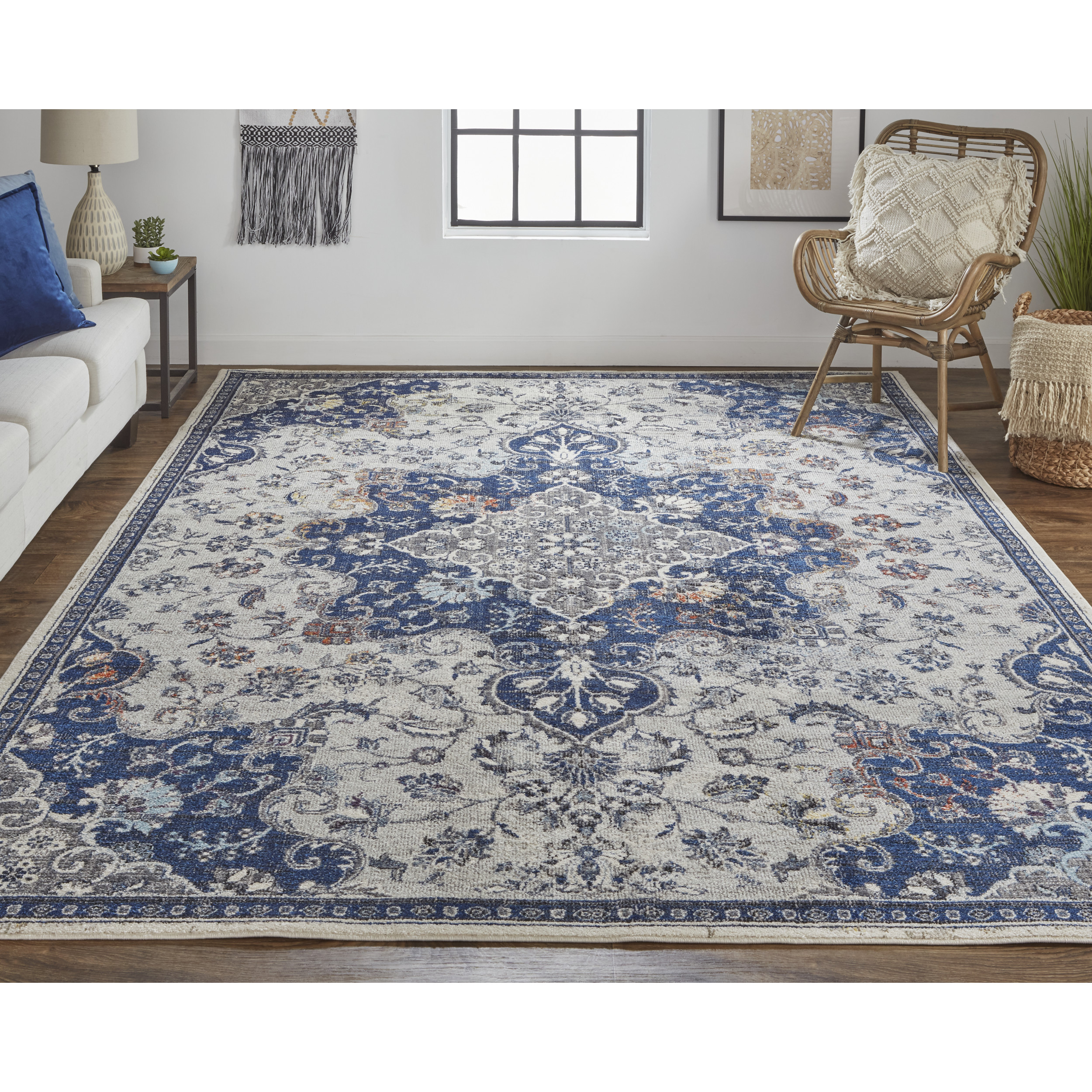 Bellini Transitional Medallion, Gray/Ivory/Blue, 9'-2