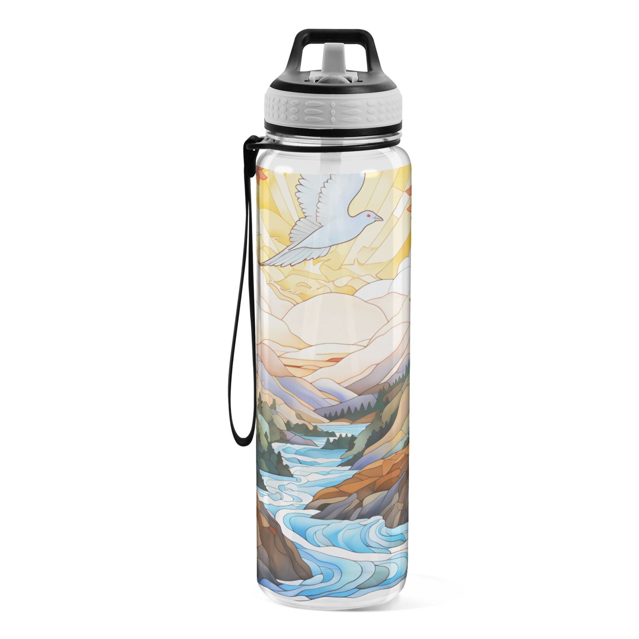 Crane in Autumn Leaves 32oz Water Bottles with Straw Tritan Leakproof Sports Bottle BPA Free Clear for Fitness Gym Swimming Cycling