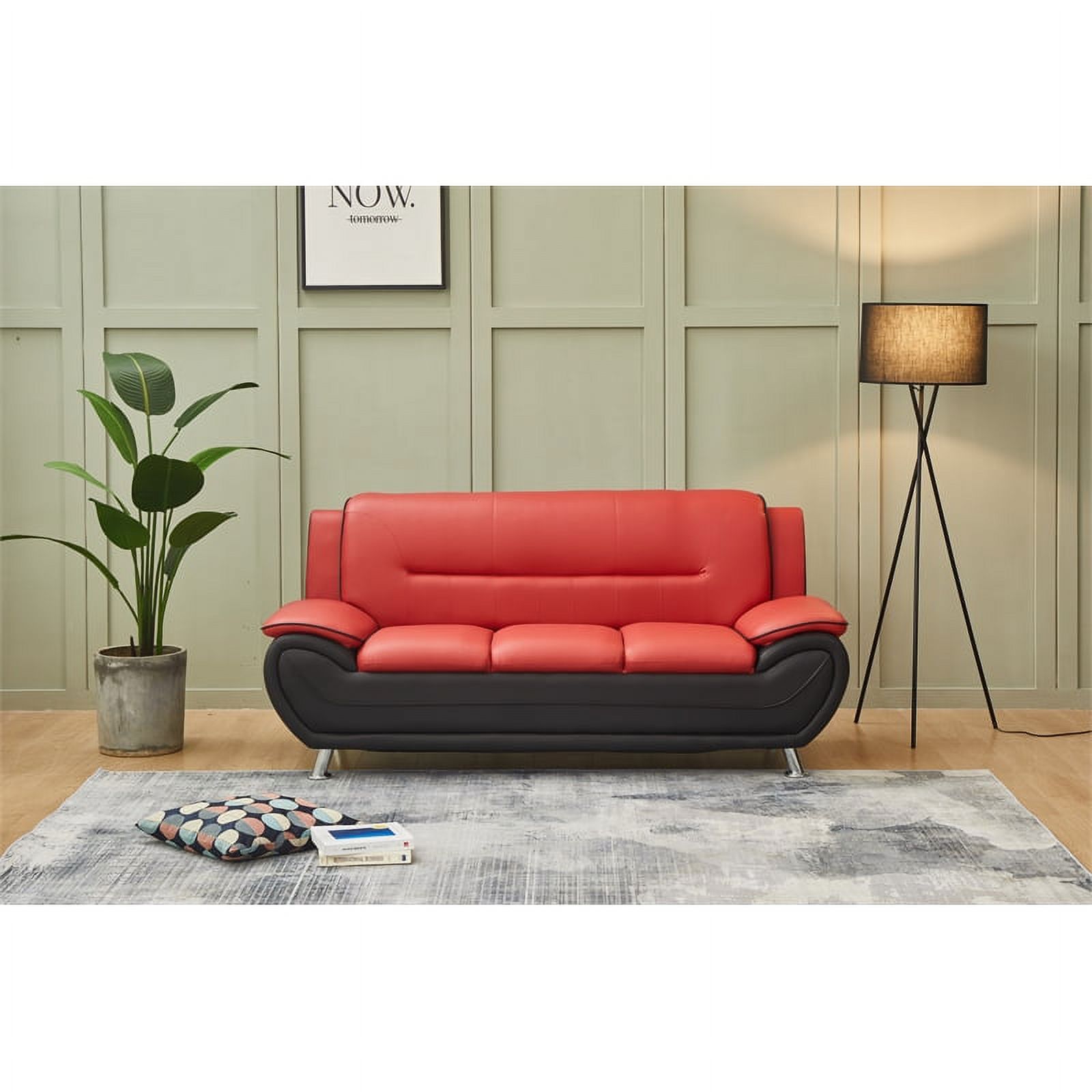 Kingway Furniture Zebra Faux Leather Sofa with Pillow Armrests in Black/Red