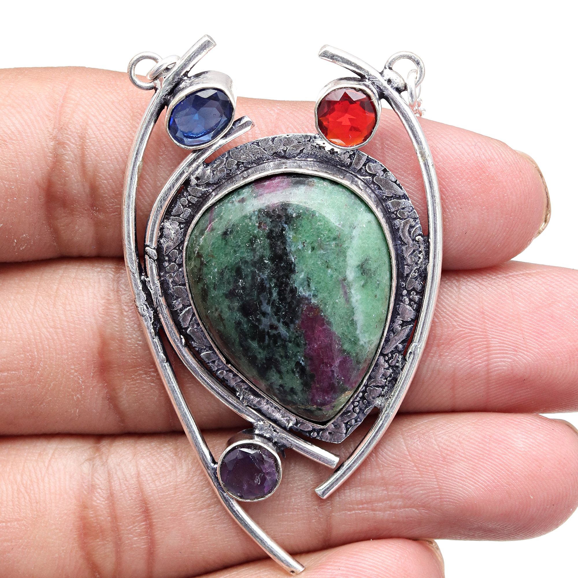 Ruby Zoisite Gemstone Mother's Day Handmade 925 Silver Jewelry Necklace 20 in