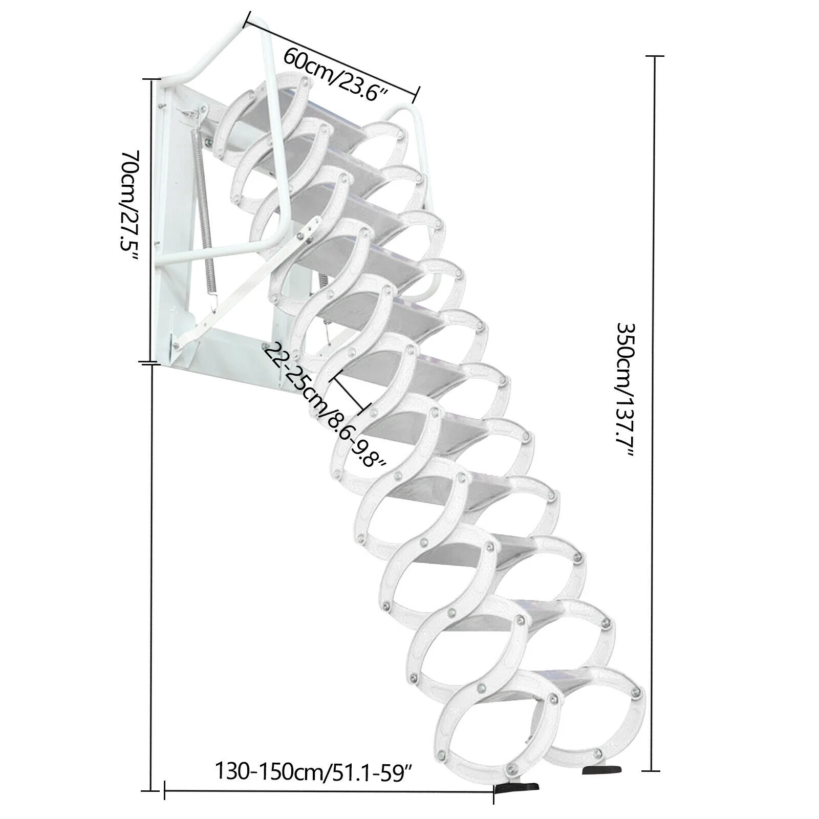 CNCEST Wall Mounted Telescopic Ladder Foldable Stairs Attic Step Ladder 12 Steps 661lb