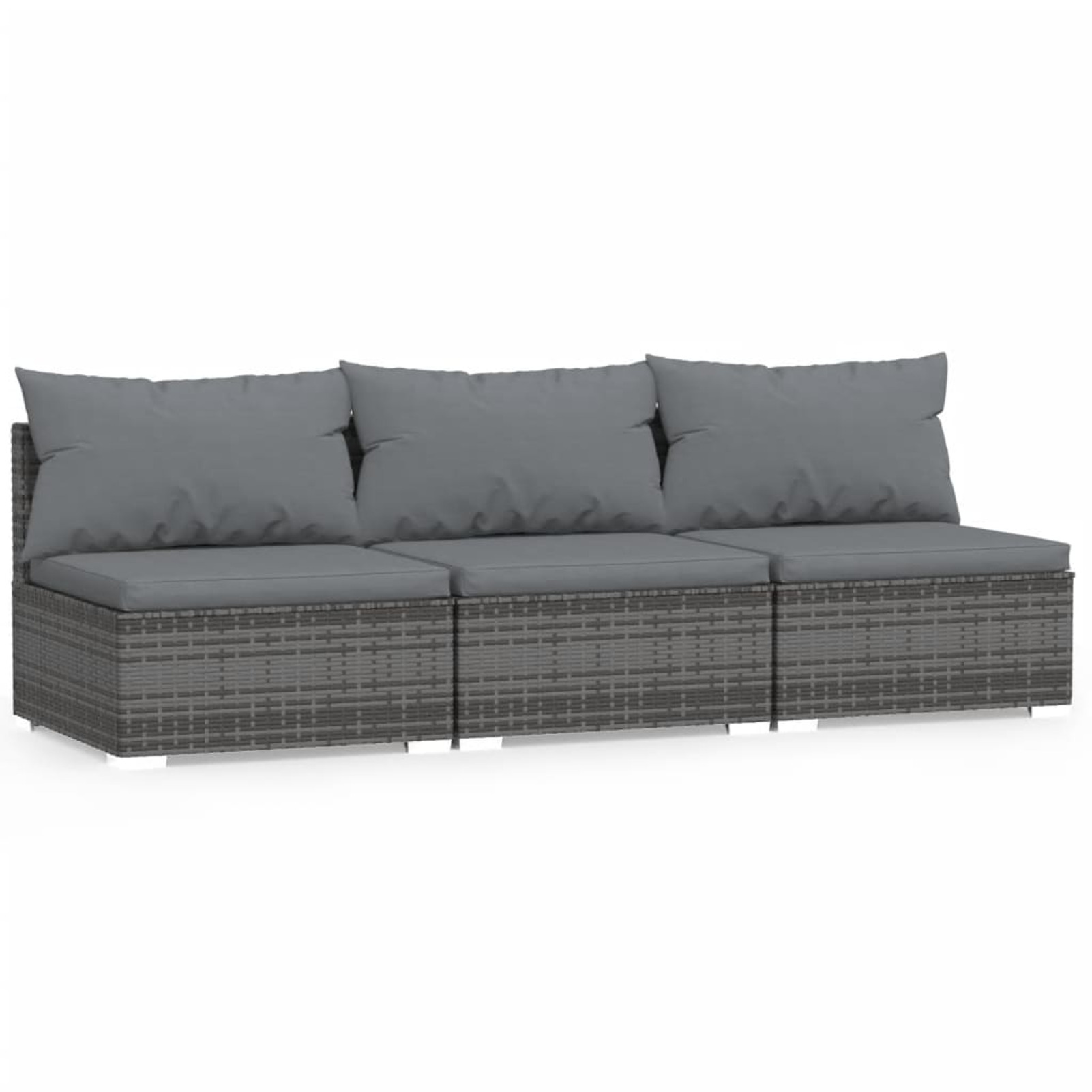 Suzicca 3-Seater Sofa with Cushions Gray Poly Rattan