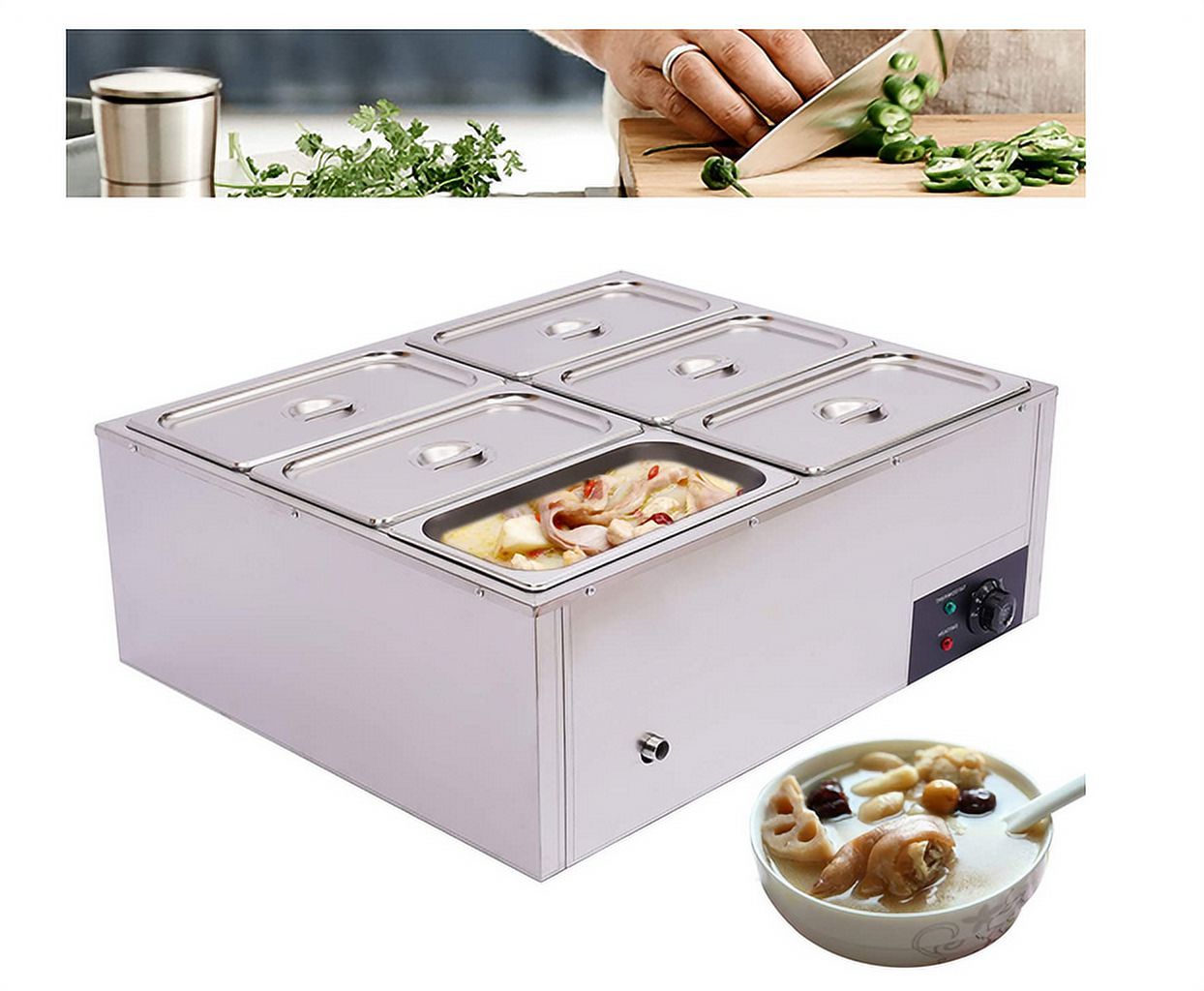 TFCFL 6-Pan with 6 Covers Bain Marie Food Warmer 7L Commercial Food Steam Table 850W