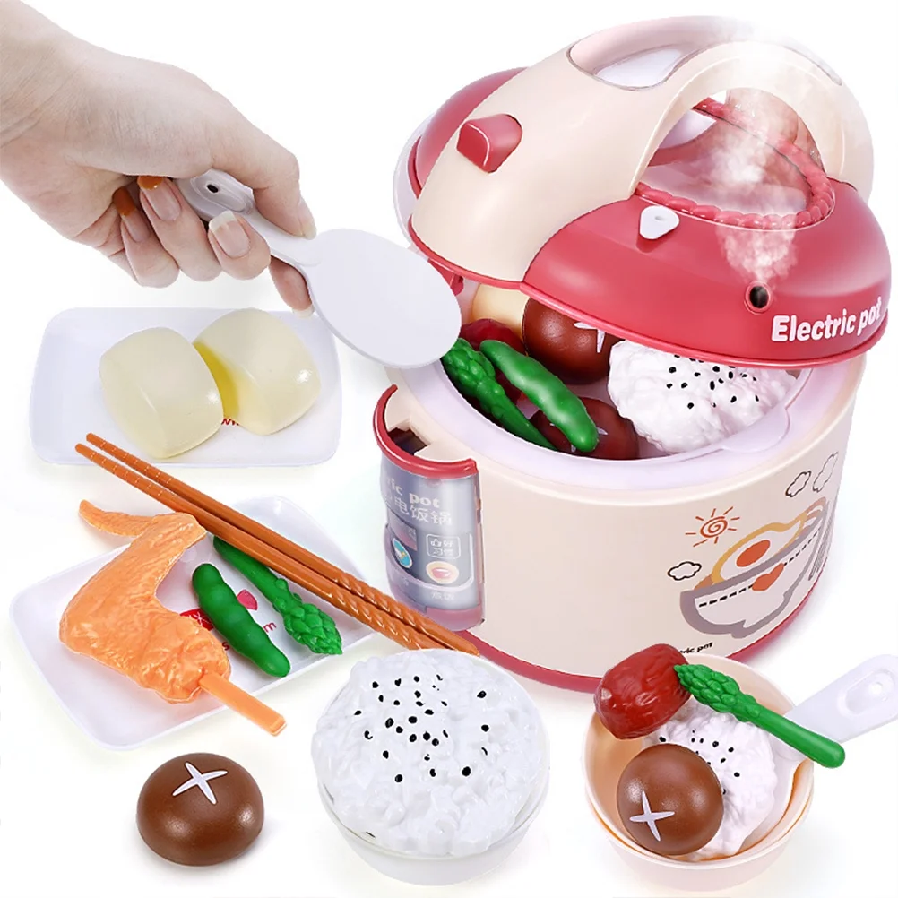 1 Set of 25PCS Mini Electric Cooker Toy Kit Cartoon Electric Pot Plaything Smart Spray Mist Rice Cooker Toy Simulated Kitchen To