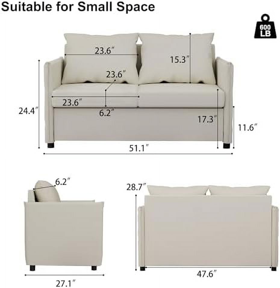 HOOMHIBIU 51" Fabric Loveseat Sofa  Small Couch for Living Room  Mid-Century Modern Upholstered Love Seats   2-Seater Sofa for Bedroom  Apartment and Small Space (Light Grey)
