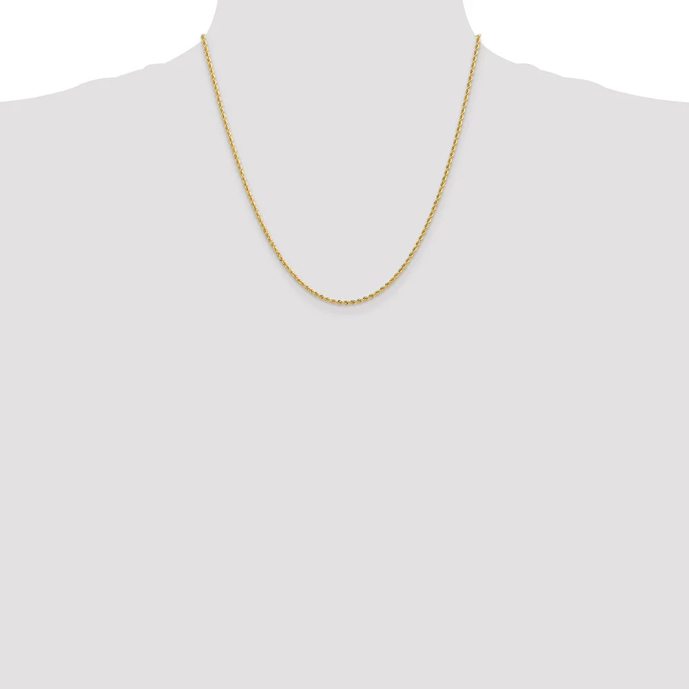 Leslie's Real 14kt Yellow Gold 2mm Solid Regular Rope Chain; 20 inch; Lobster Clasp; for Adults and Teens; for Women and Men