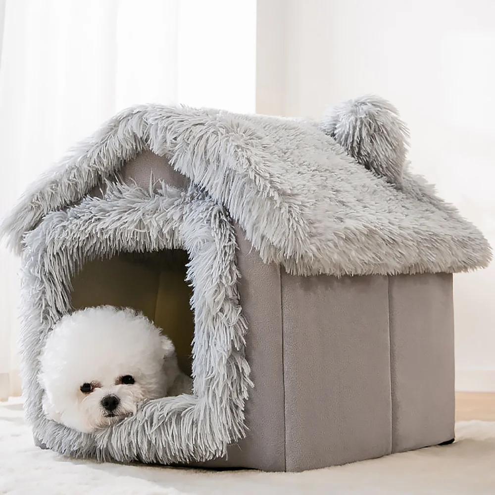 Indoor Cat House ,Warm Puppy Bed with Roof,Collapsible Warm Cat Bed,Washable Pet Bed with Cave, Cat Tent with Removable Cushioned Pillow，