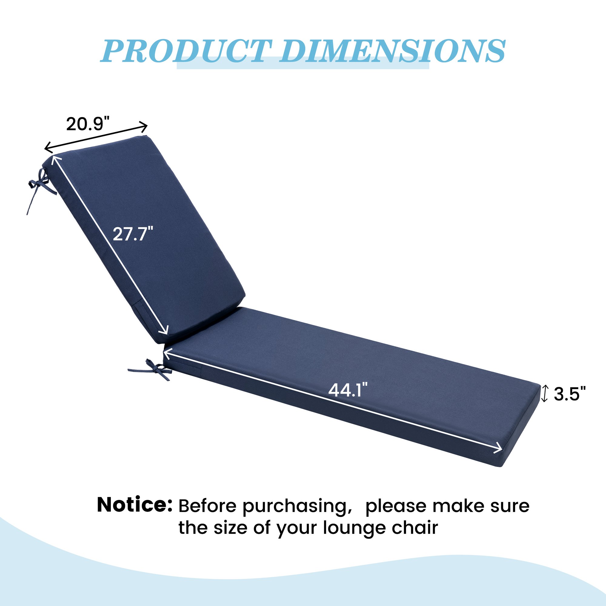 Pellebant 2 Pack Outdoor Chaise Lounge Cushion in Navy Blue