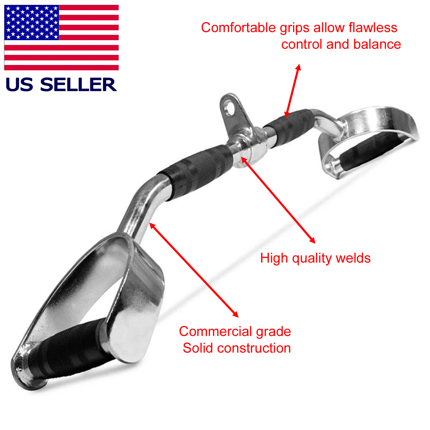 Fitness Maniac Home Gym Cable Attachment 28 inch LAT Bar Handle Machine Exercise Chrome PressDown Strength Training Home Gym Attachments