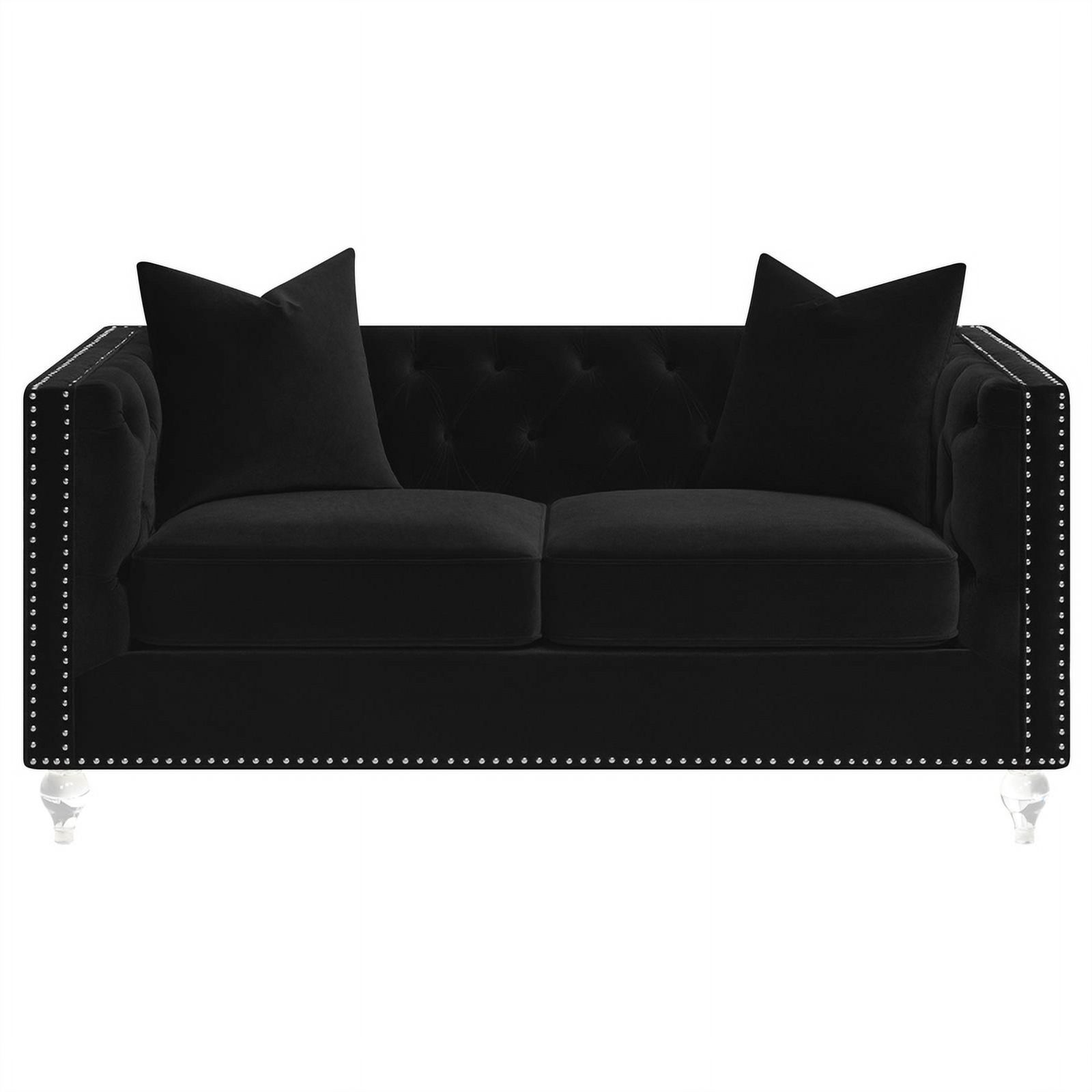 Pemberly Row Velvet Upholstered Tufted Tuxedo Arm Loveseat Black