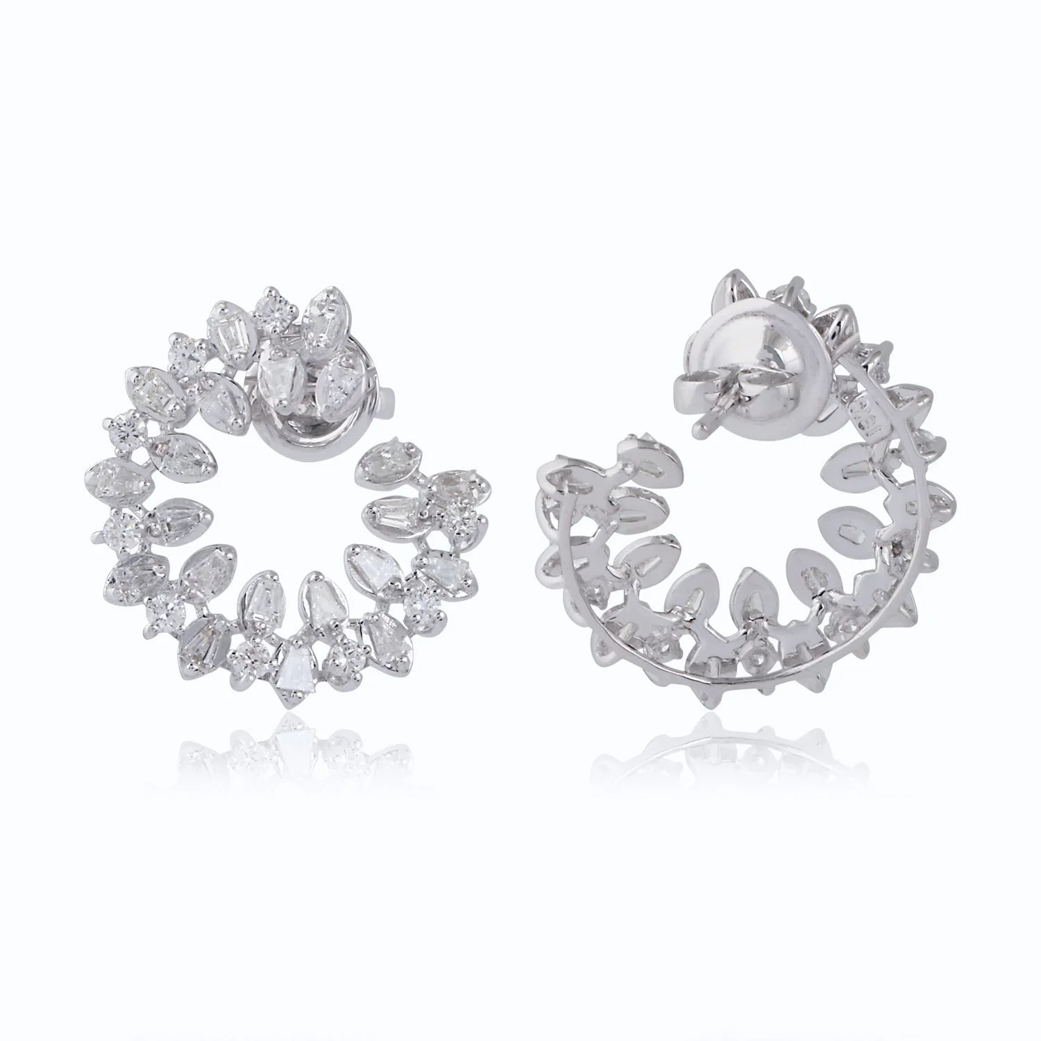 Solid 18K White Gold 2.15 TCW HI/SI Baguette Diamond Stud Earrings Fine Jewelry